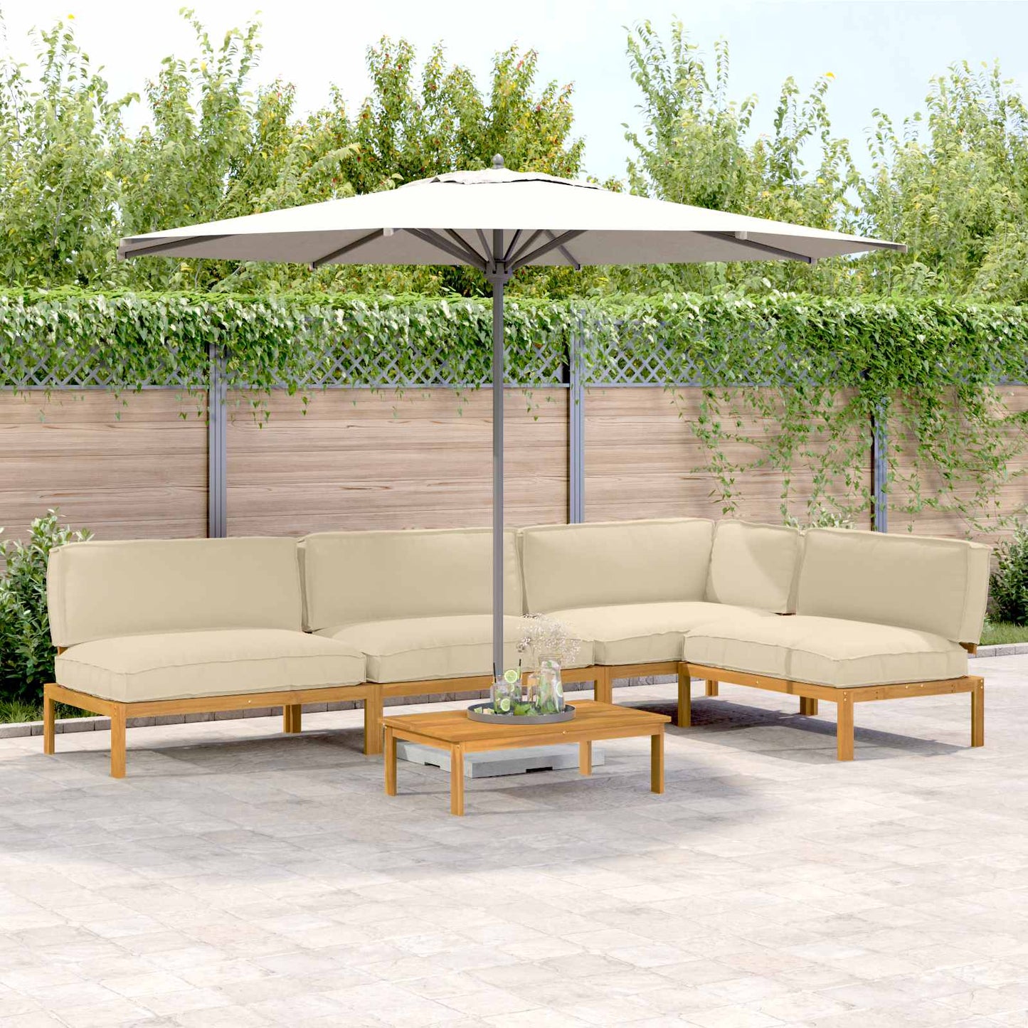Set di divani con cuscino 5 pcs Beige Legno di Acacia Massello
