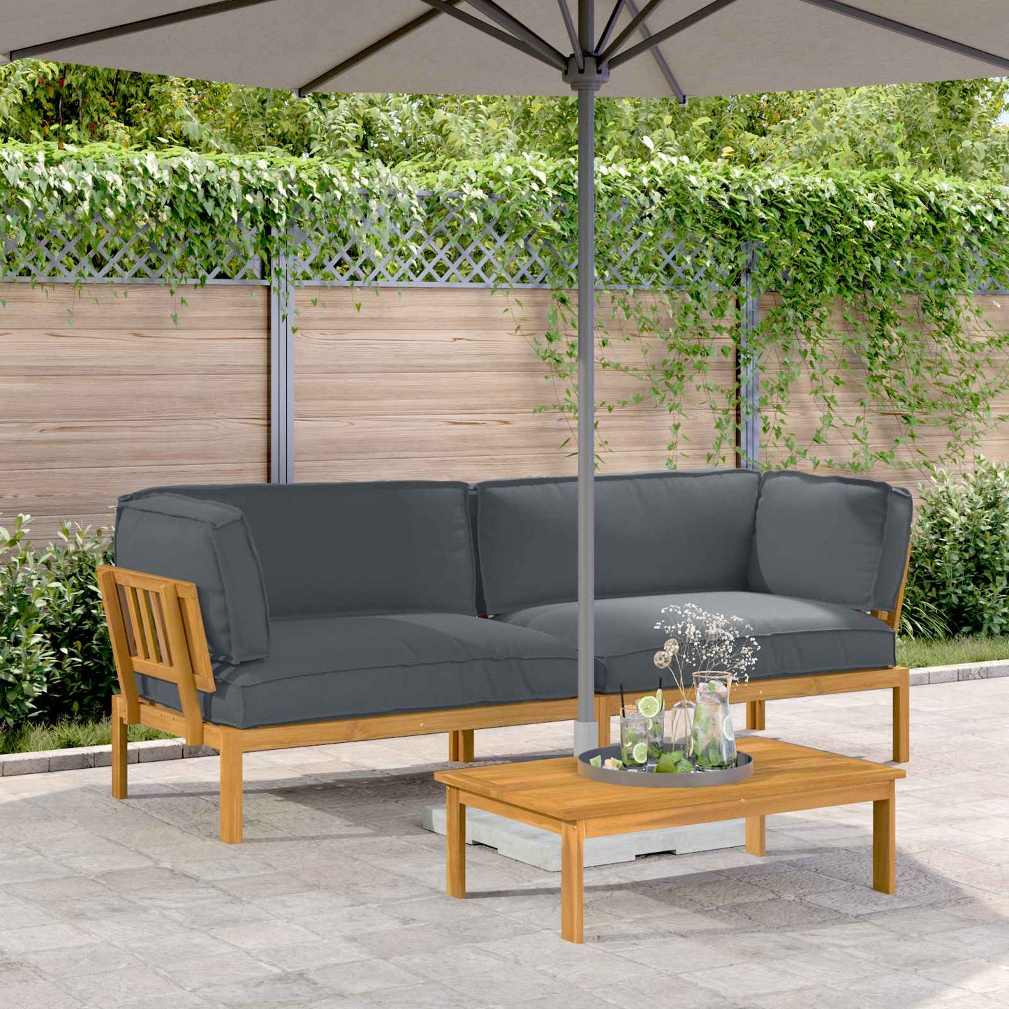 Set di divani 2 pcs Antracite Legno di Acacia Massello