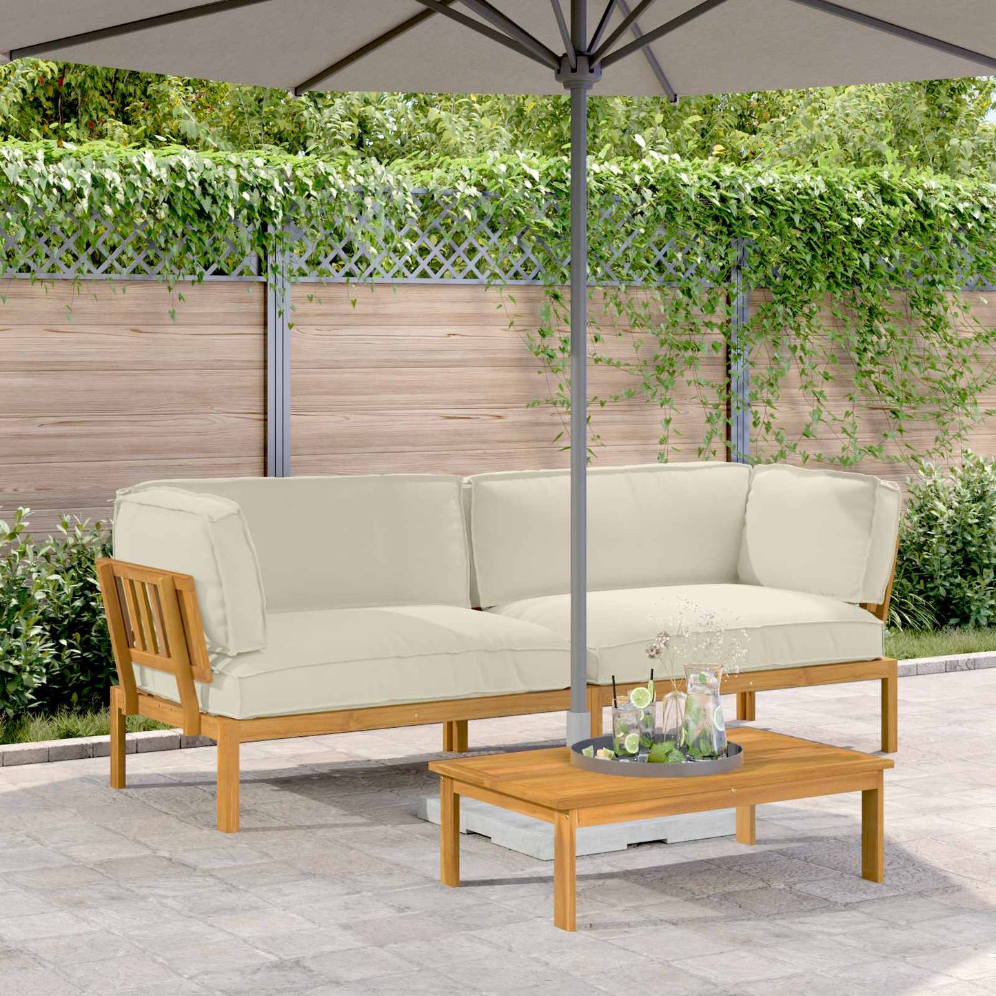 Set di divani con cuscino 2 pcs Crema Legno di Acacia Massello