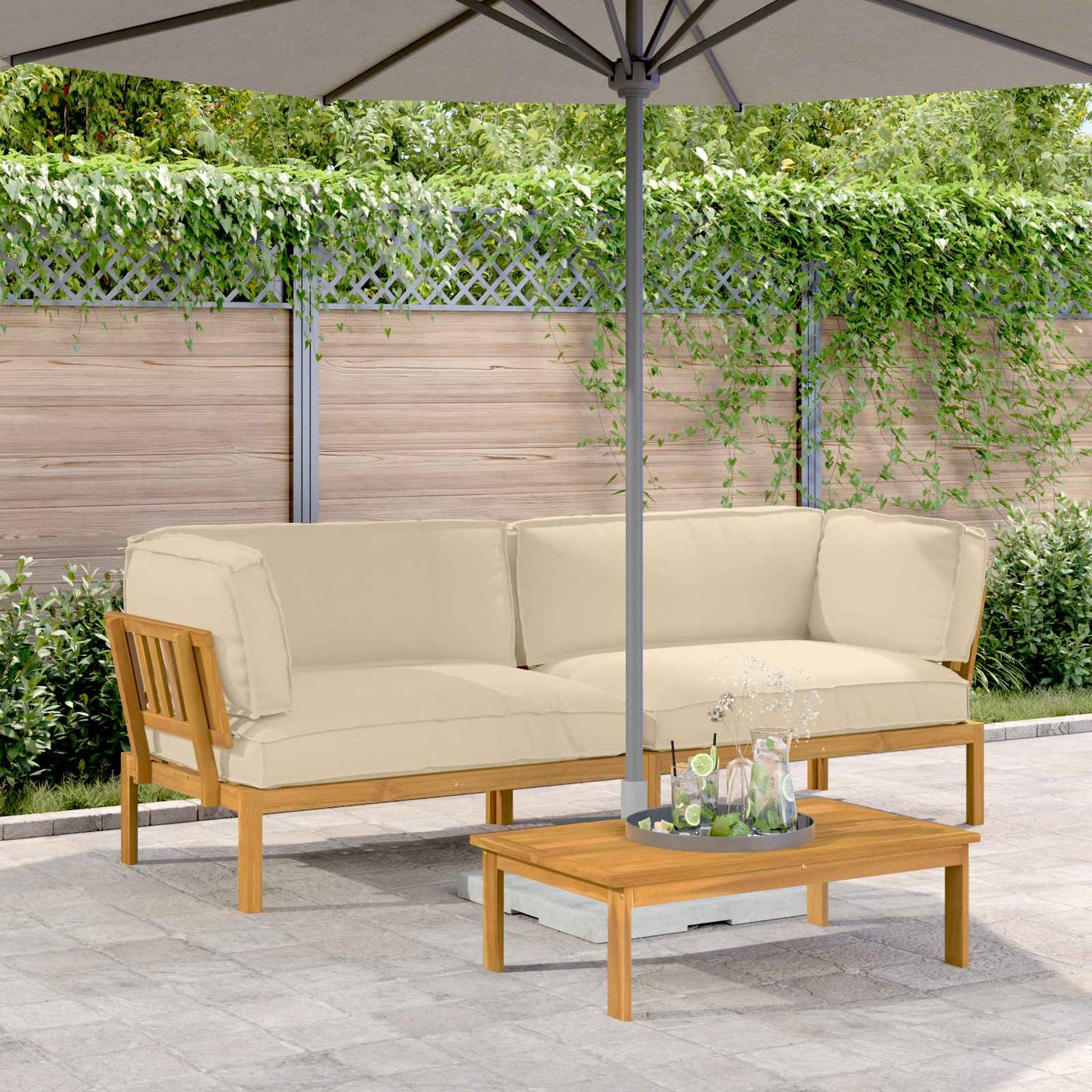 Set di divani con cuscino 2 pcs Beige Legno di Acacia Massello