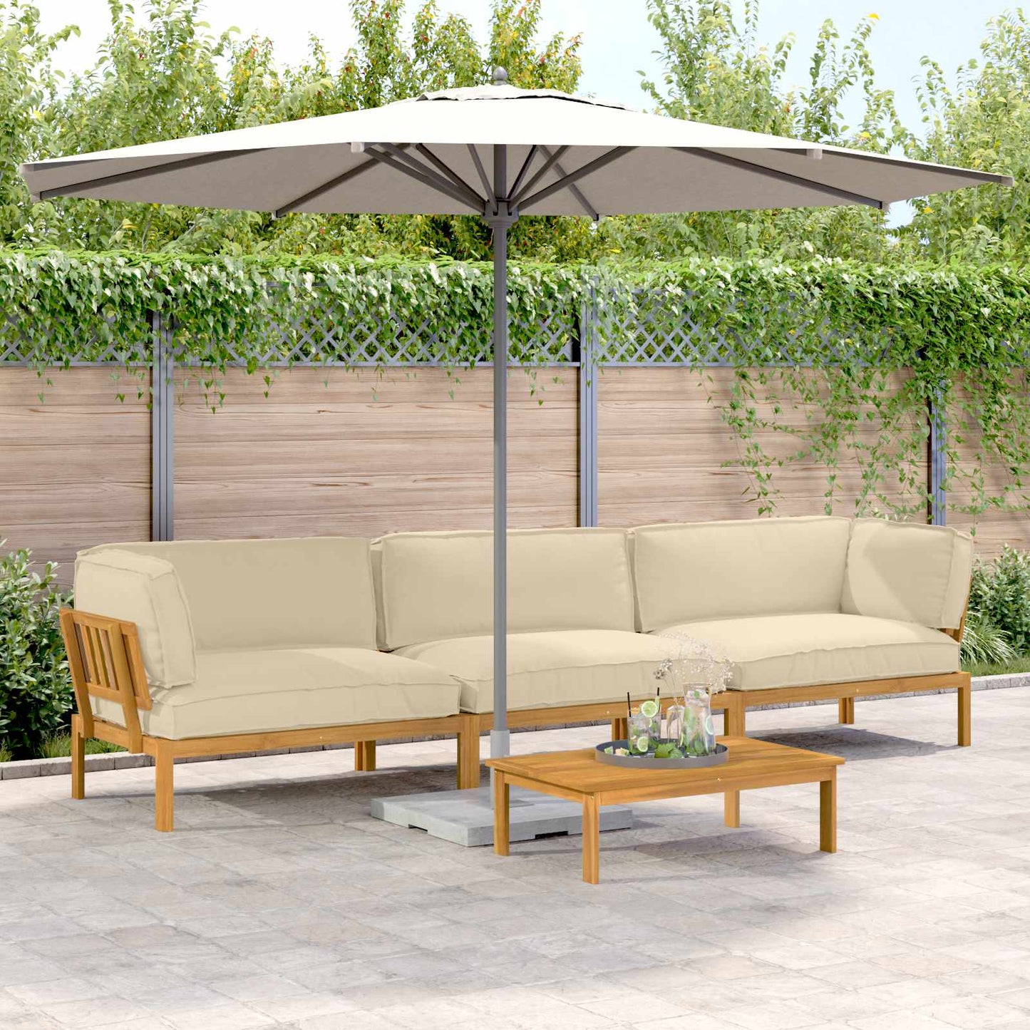 Set di divani con cuscino 4 pcs Beige Legno di Acacia Massello