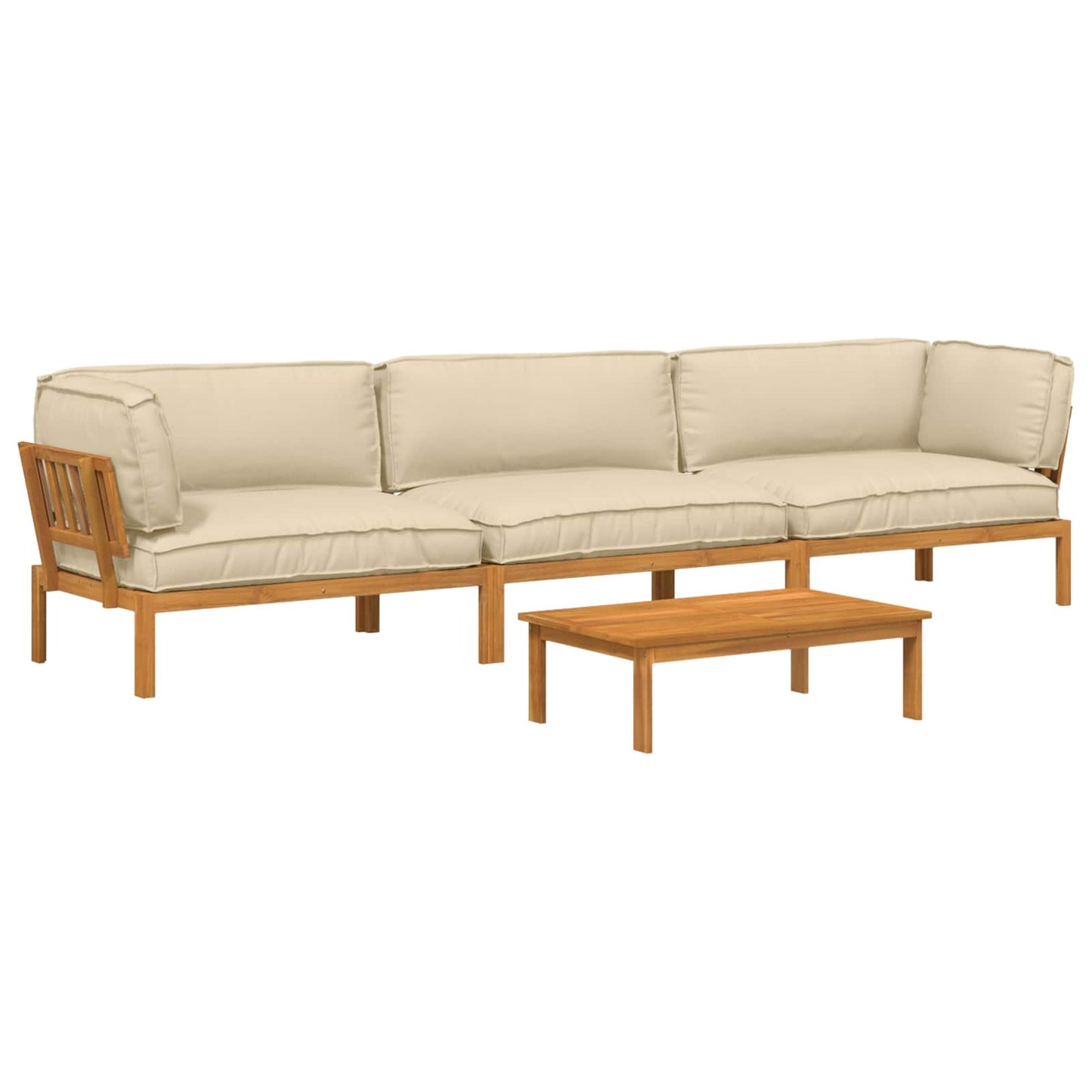 Set di divani con cuscino 4 pcs Beige Legno di Acacia Massello