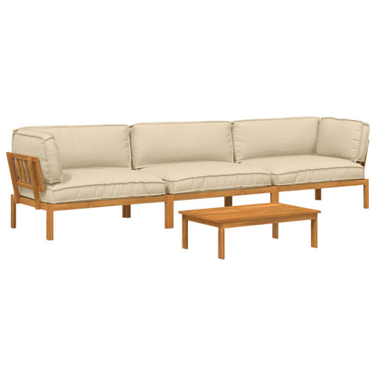 Set di divani con cuscino 4 pcs Beige Legno di Acacia Massello