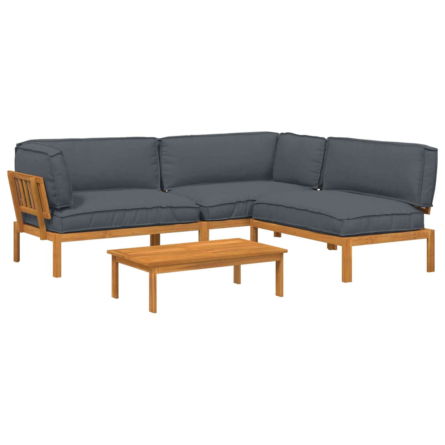 Set di divani 4 pcs Antracite Legno di Acacia Massello