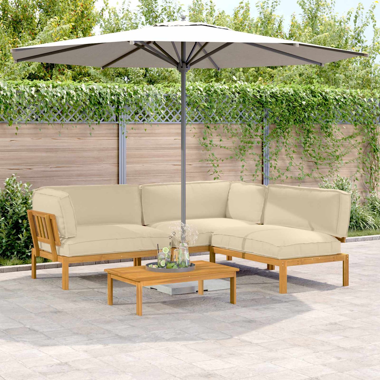 Set di divani con cuscino 4 pcs Beige Legno di Acacia Massello