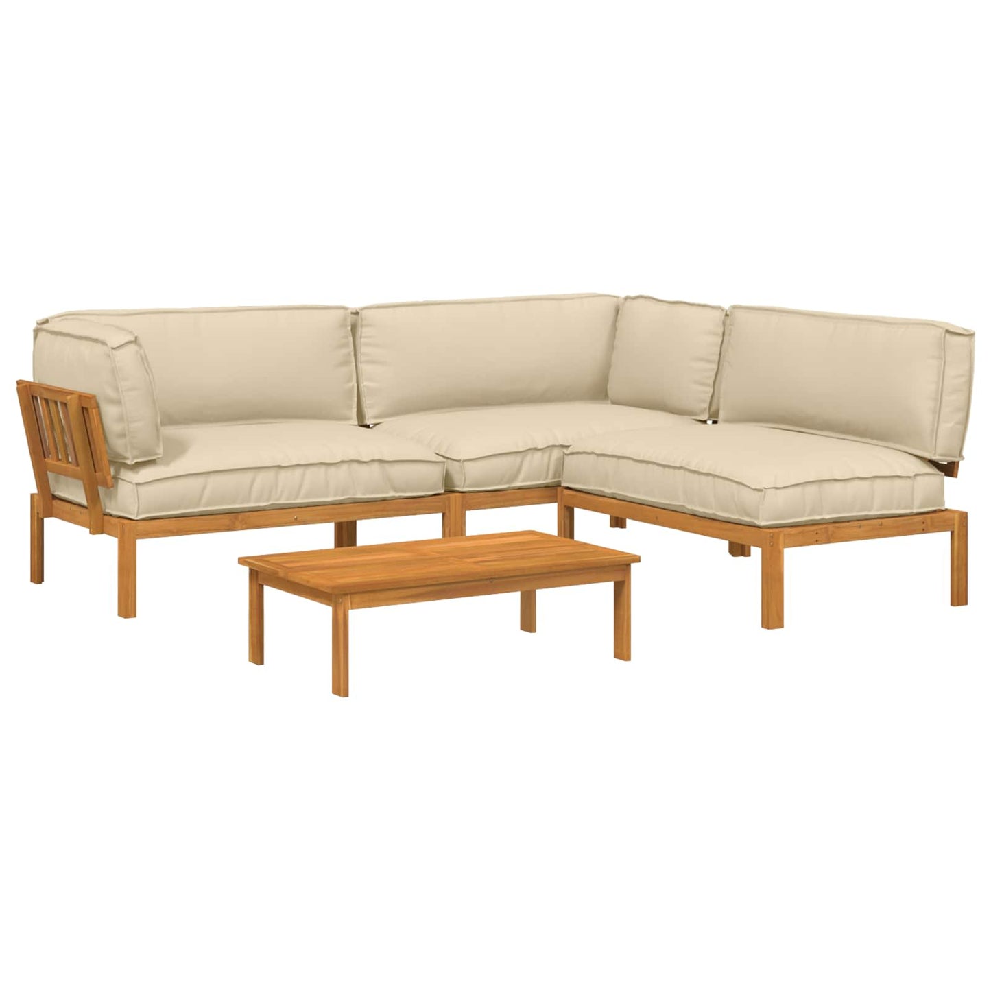 Set di divani con cuscino 4 pcs Beige Legno di Acacia Massello