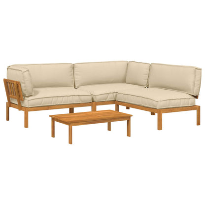 Set di divani con cuscino 4 pcs Beige Legno di Acacia Massello