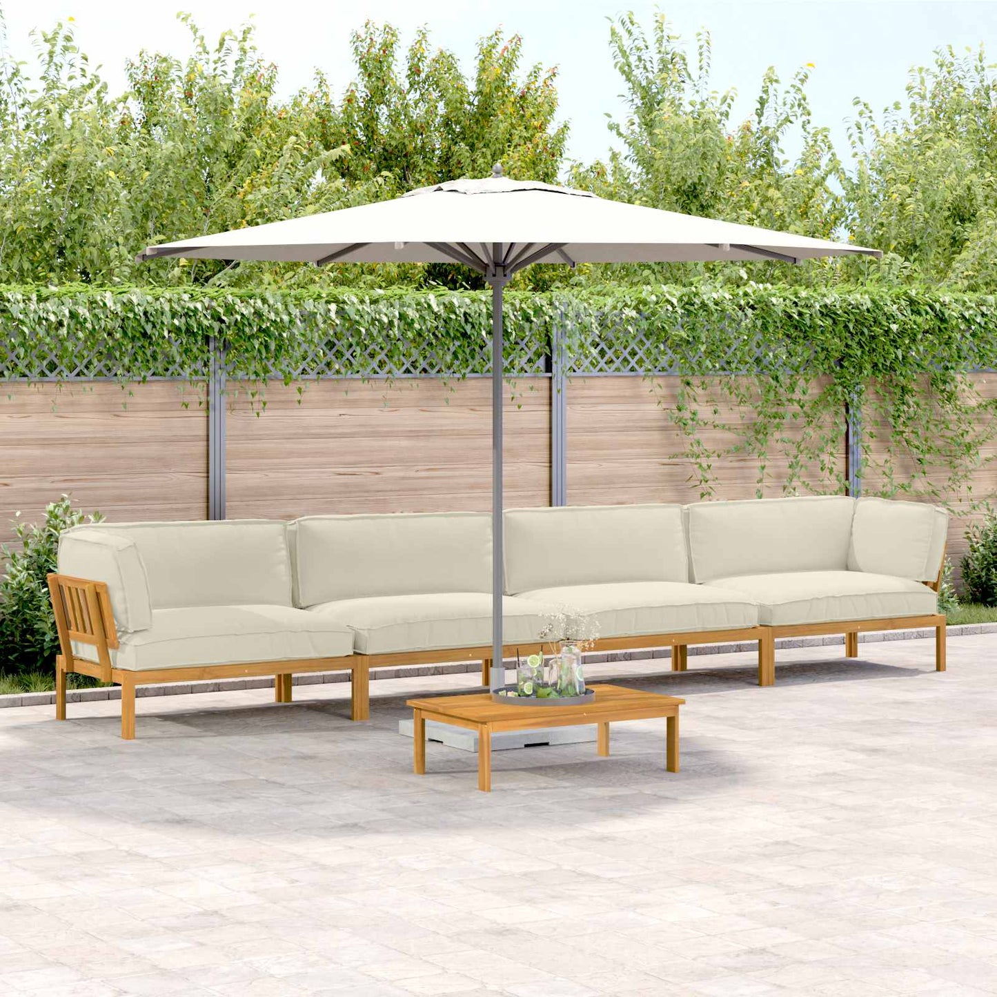 Set di divani con cuscino 5 pcs Crema Legno di Acacia Massello