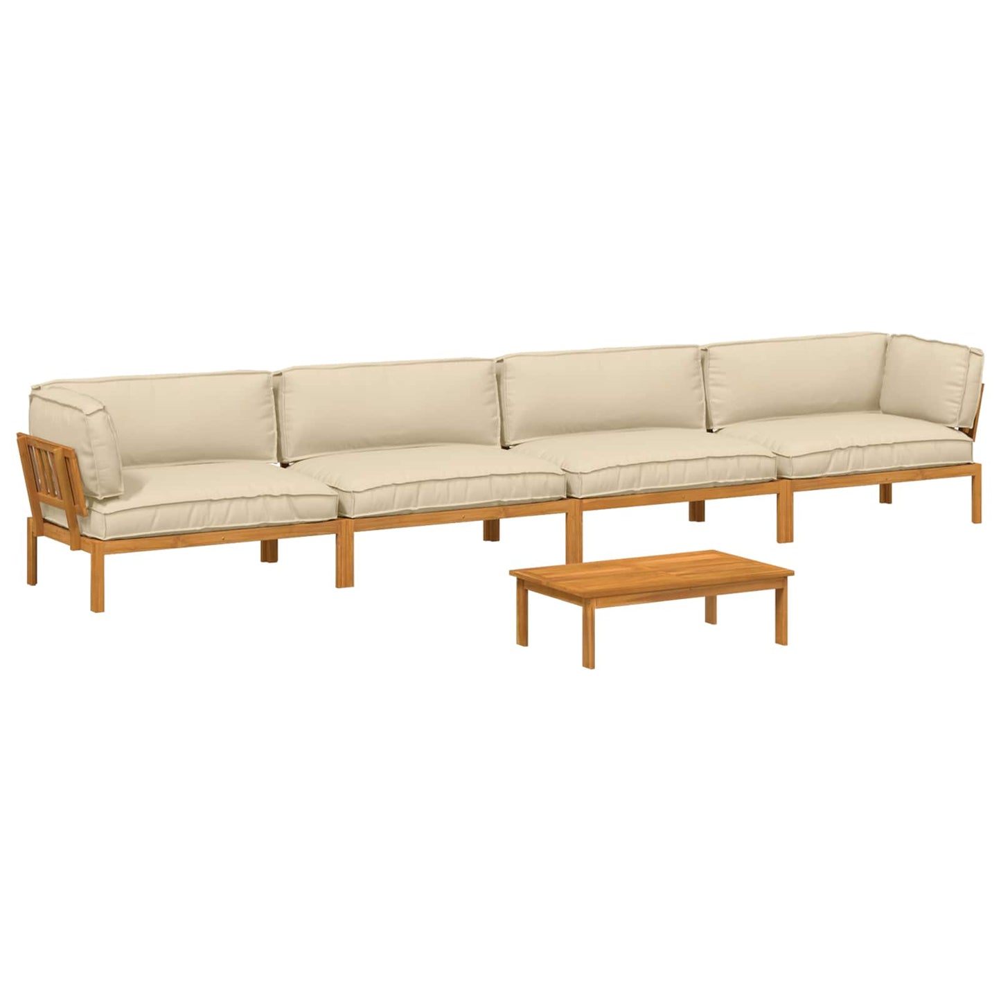 Set di divani con cuscino 5 pcs Beige Legno di Acacia Massello