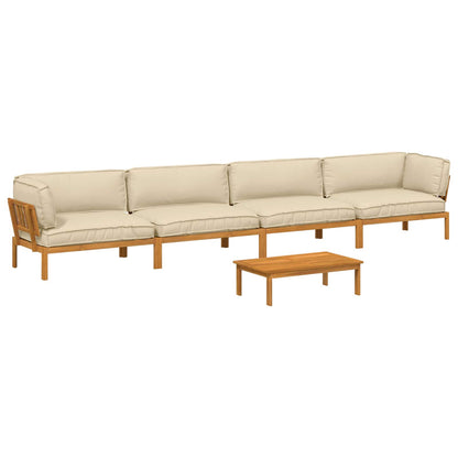 Set di divani con cuscino 5 pcs Beige Legno di Acacia Massello