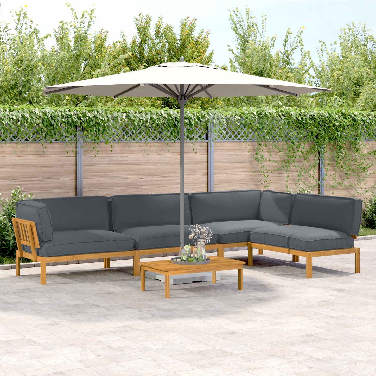 Set di divani 5 pcs Antracite Legno di Acacia Massello