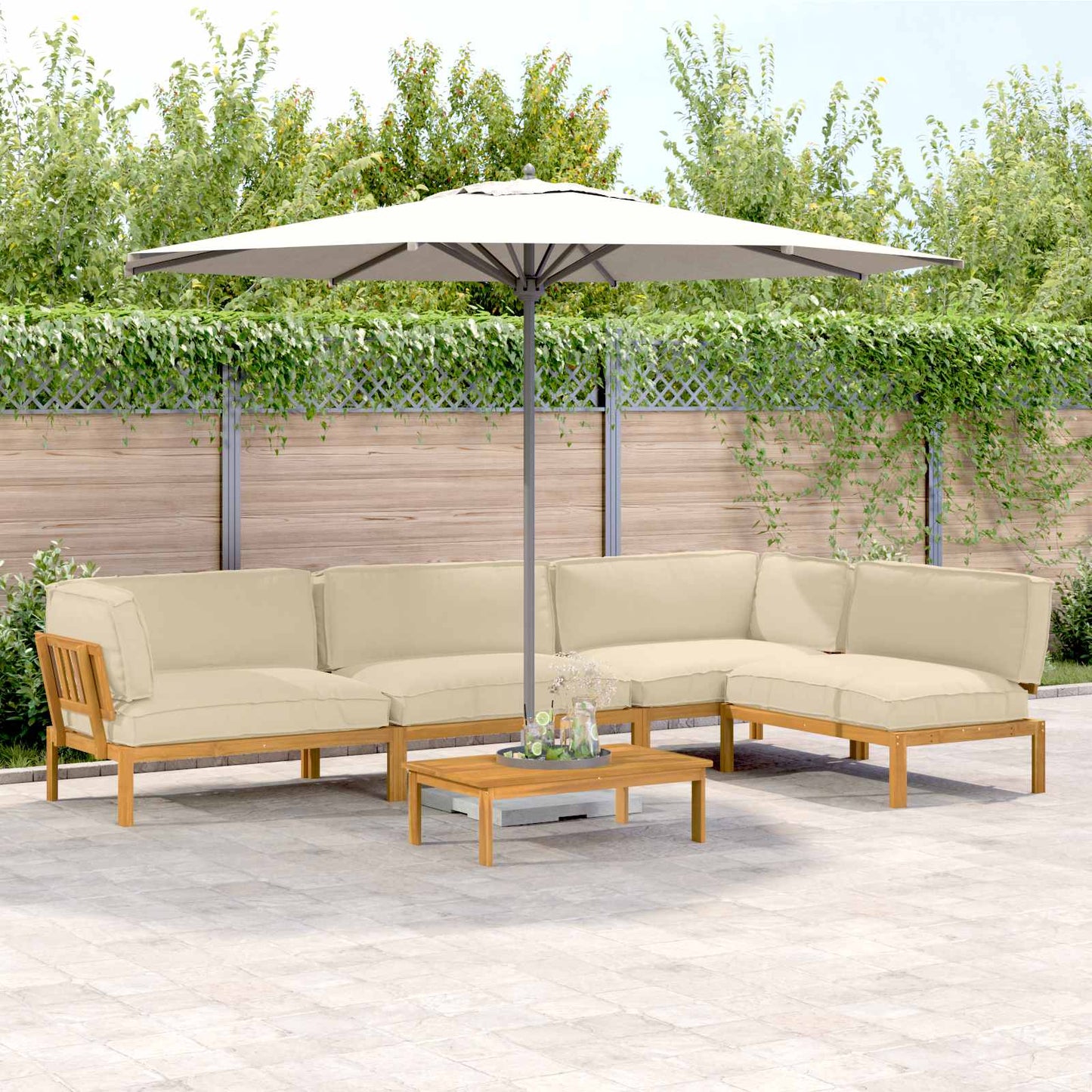 Set di divani con cuscino 5 pcs Beige Legno di Acacia Massello