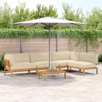 Set di divani con cuscino 5 pcs Beige Legno di Acacia Massello