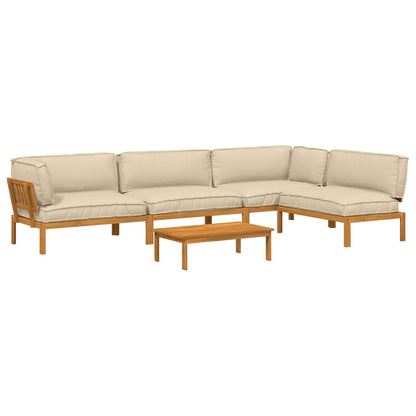 Set di divani con cuscino 5 pcs Beige Legno di Acacia Massello