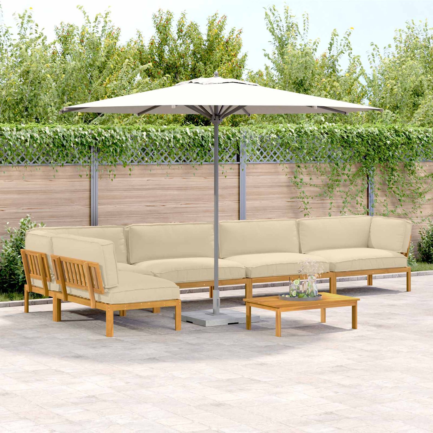 Set di divani con cuscino 6 pcs Beige Legno di Acacia Massello