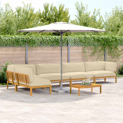 Set di divani con cuscino 6 pcs Beige Legno di Acacia Massello
