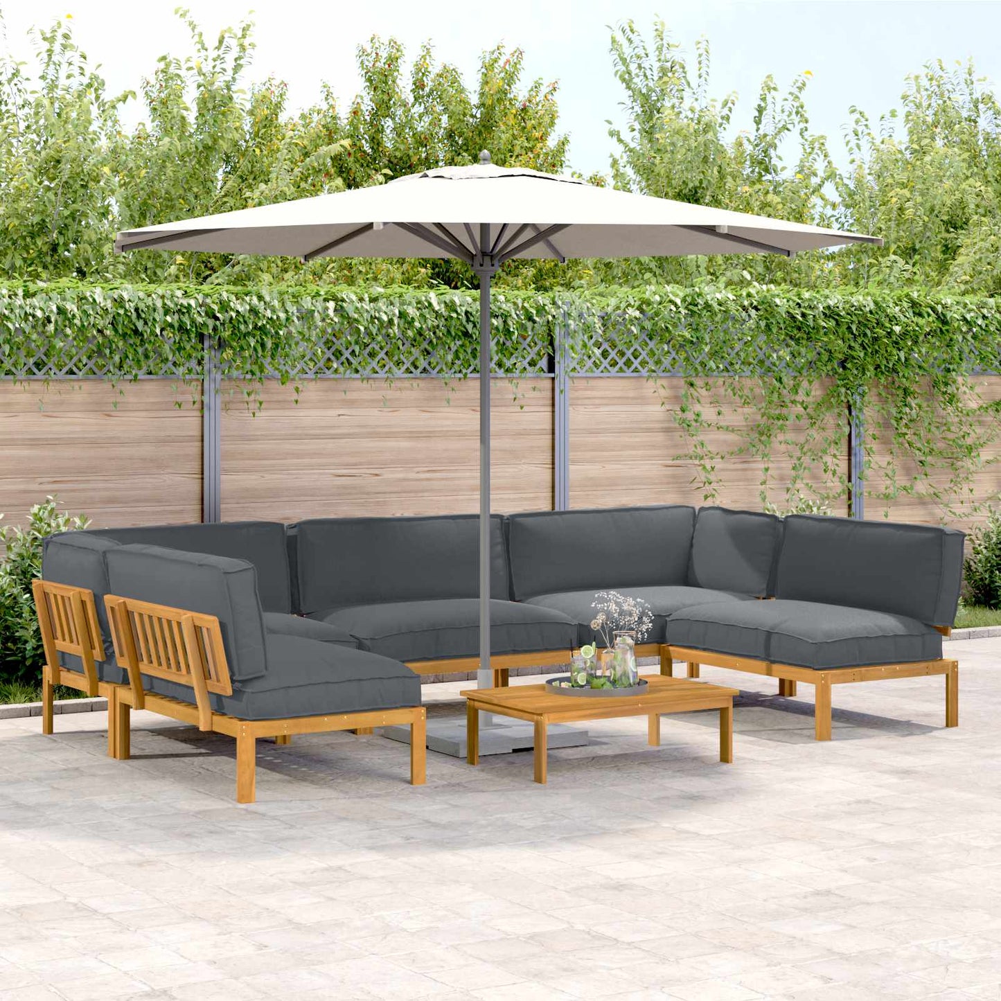 Set di divani 6 pcs Antracite Legno di Acacia Massello