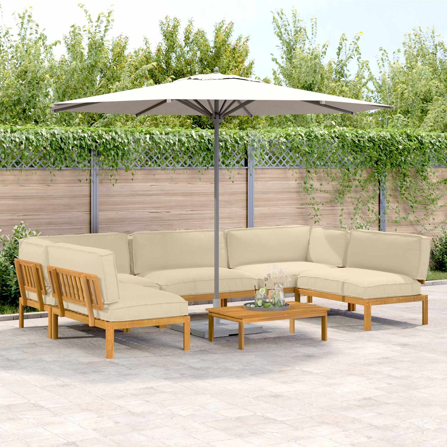 Set di divani con cuscino 6 pcs Beige Legno di Acacia Massello