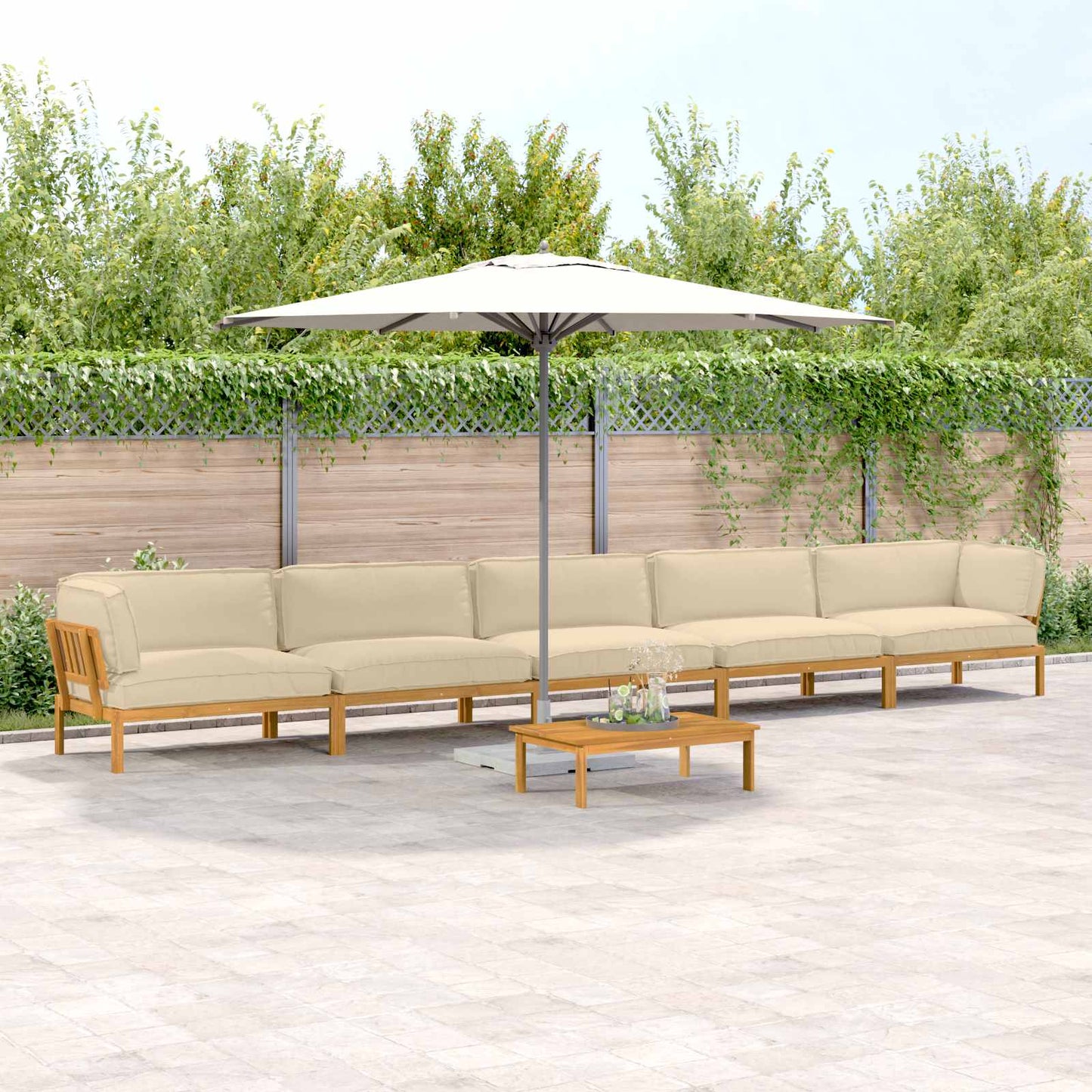 Set di divani con cuscino 6 pcs Beige Legno di Acacia Massello