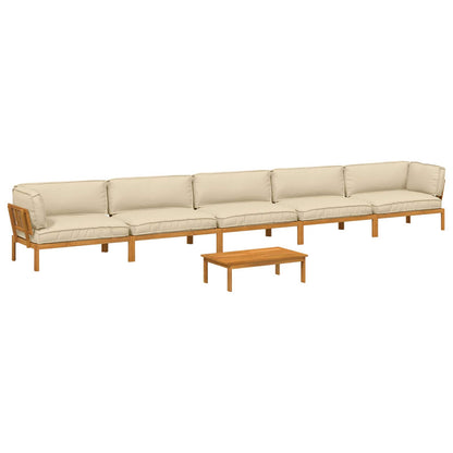 Set di divani con cuscino 6 pcs Beige Legno di Acacia Massello