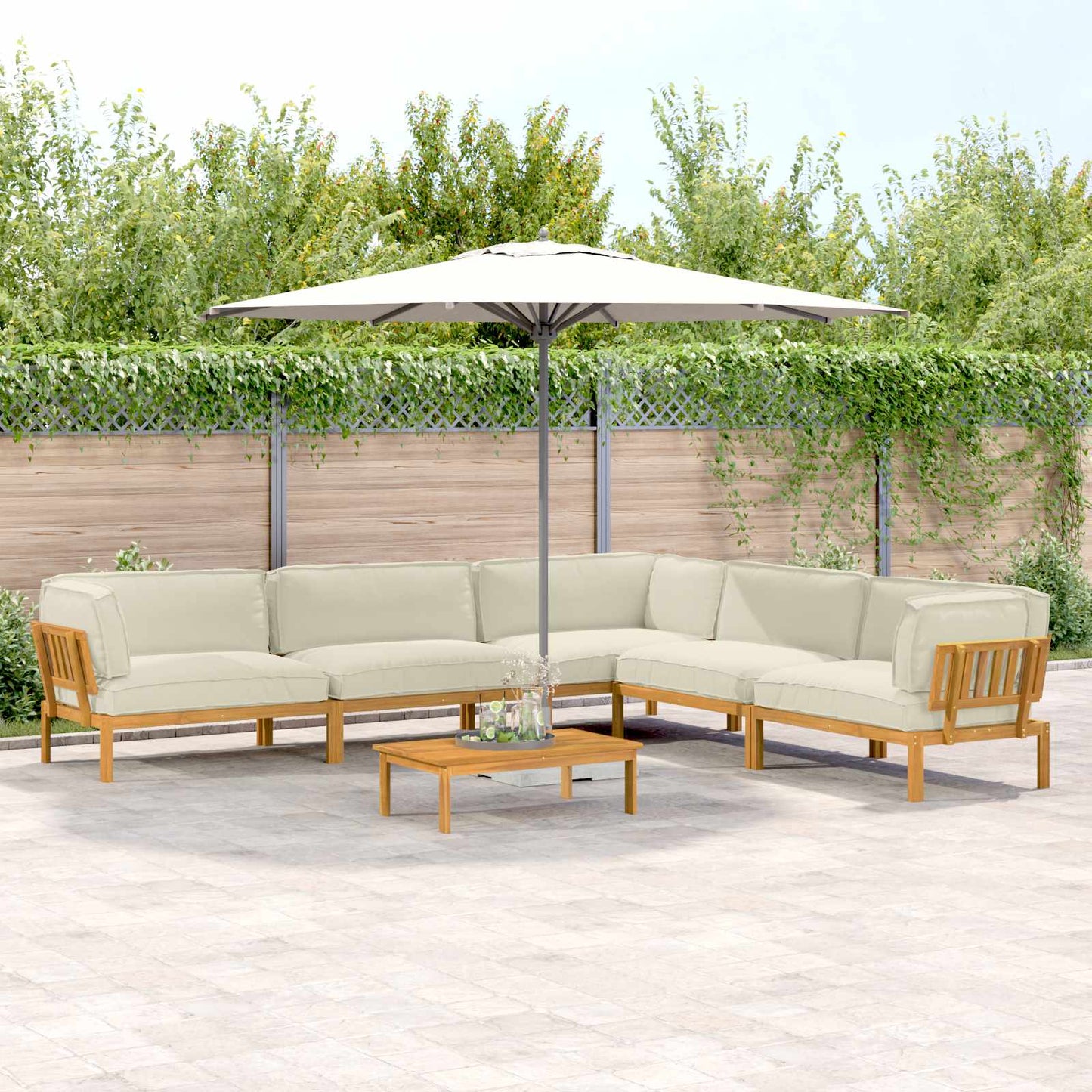 Set di divani con cuscino 6 pcs Crema Legno di Acacia Massello