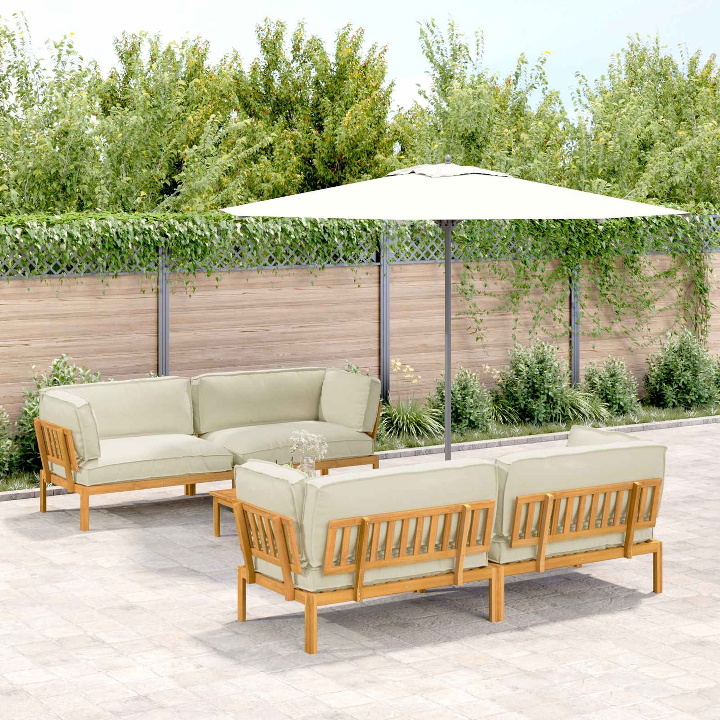 Set di divani con cuscino 5 pcs Crema Legno di Acacia Massello