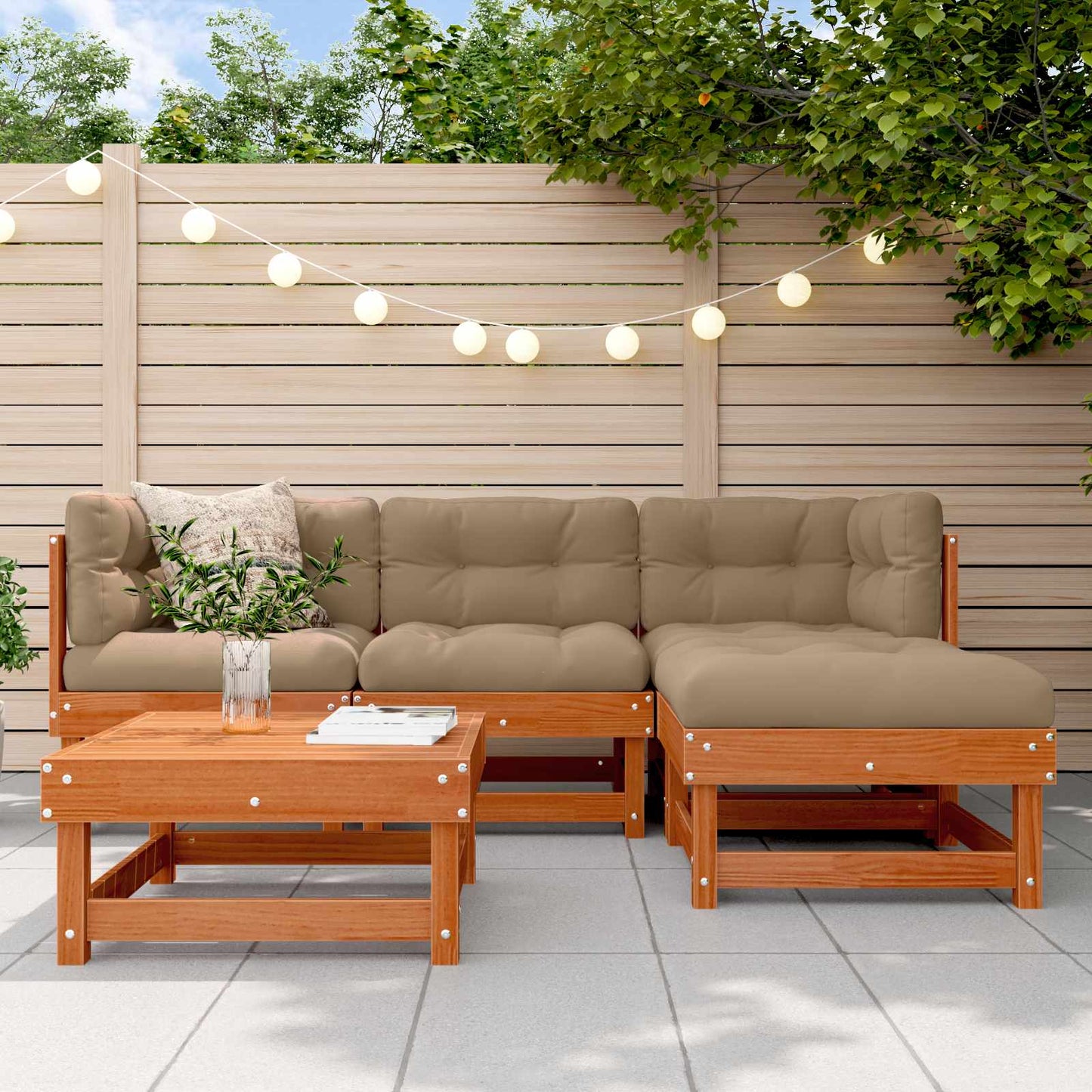 Set Lounge da Giardino 5 pcs Marrone Cera