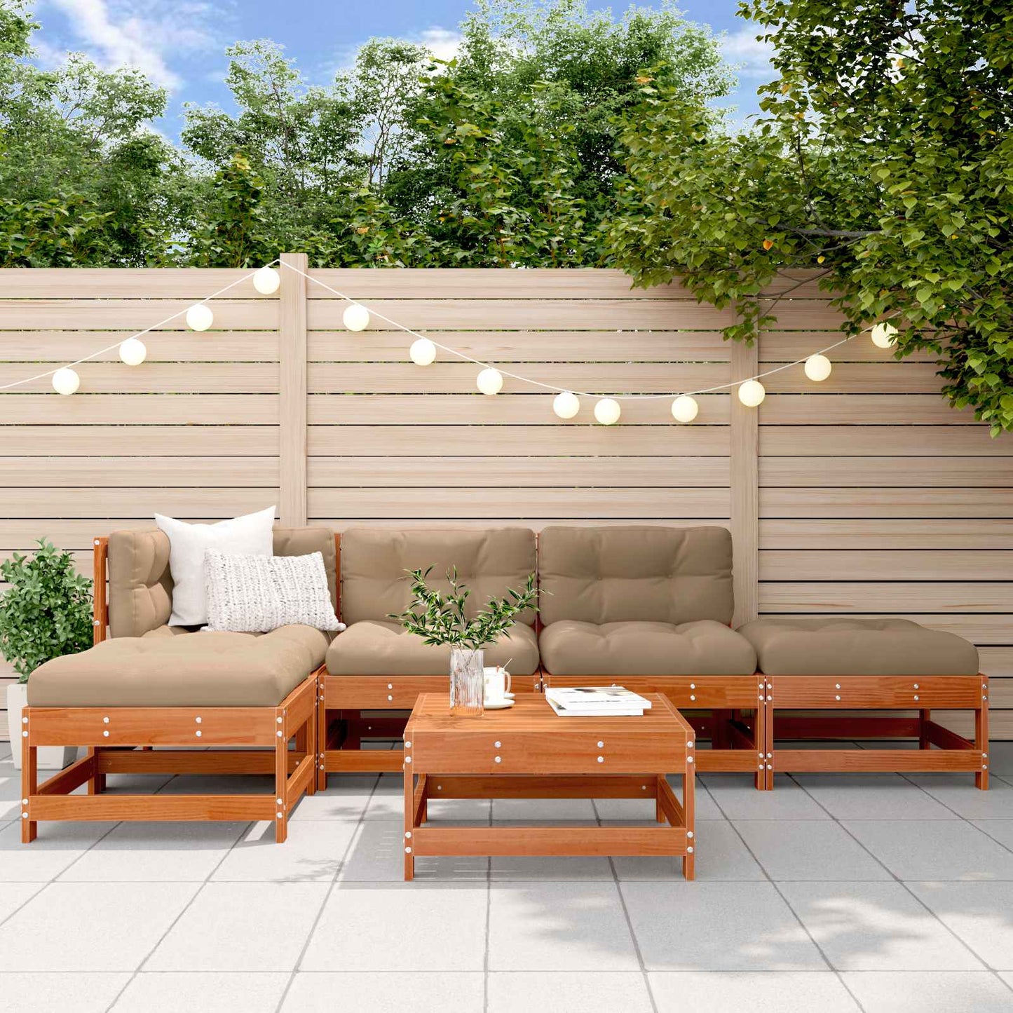 Set Lounge da Giardino 5 pcs Marrone Cera
