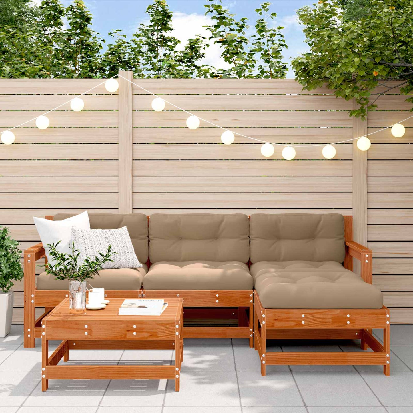 Set Lounge da Giardino 5 pcs Marrone Cera