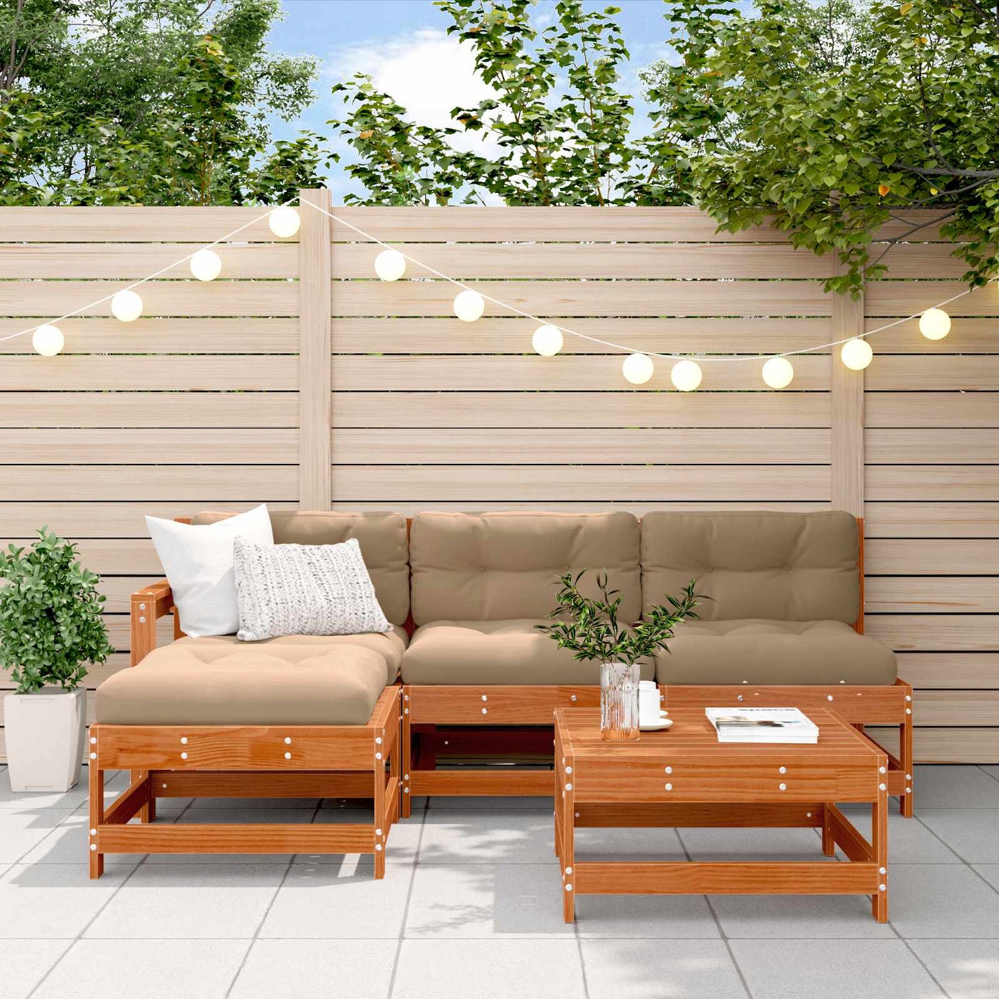 Set Lounge da Giardino 5 pcs Marrone Cera