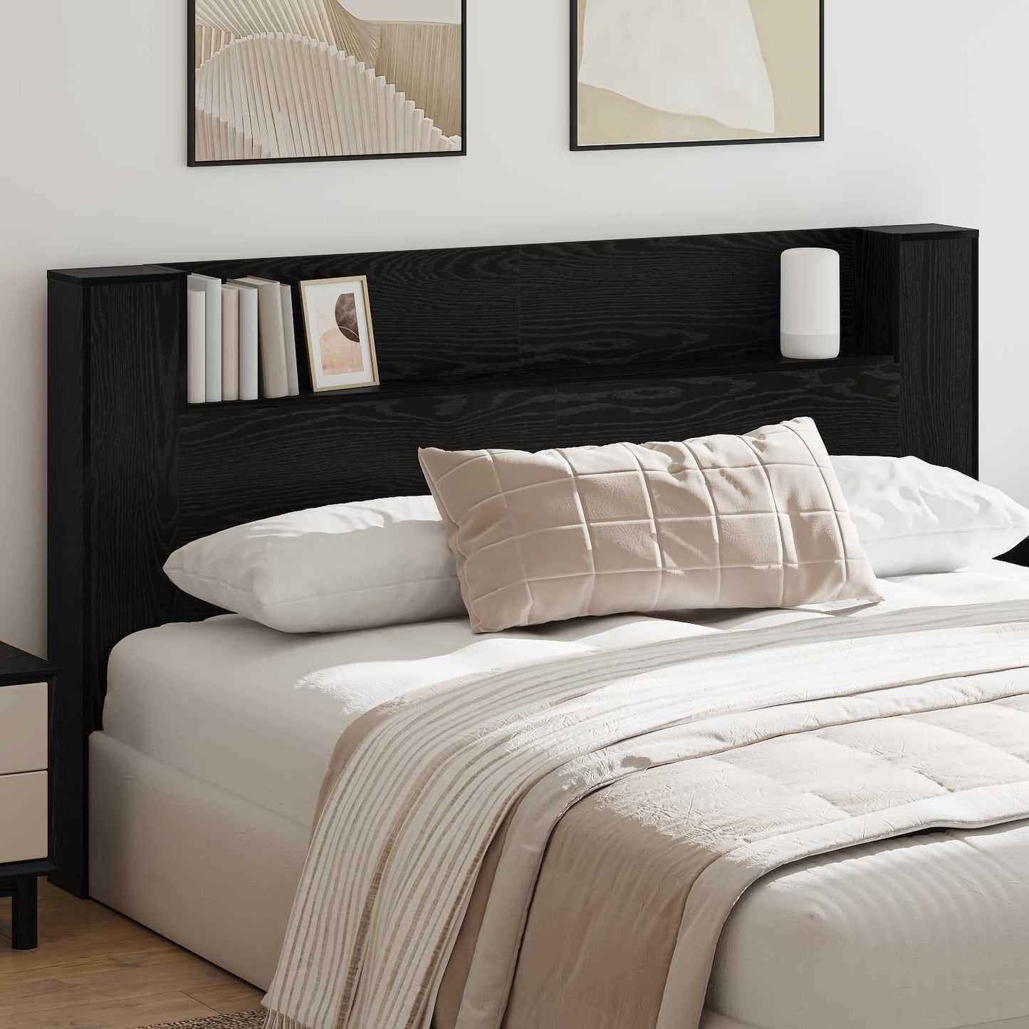 Testata con Mobile e LED Rovere Nero 180 x 16,5 x 103,5 cm