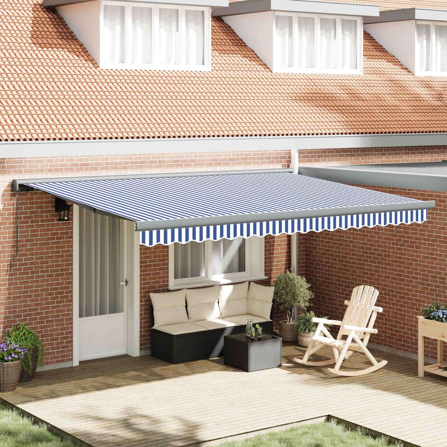 Tenda Retrattile Blu e Bianco 400 Ãƒâ€” 300 cm Tela e Alluminio