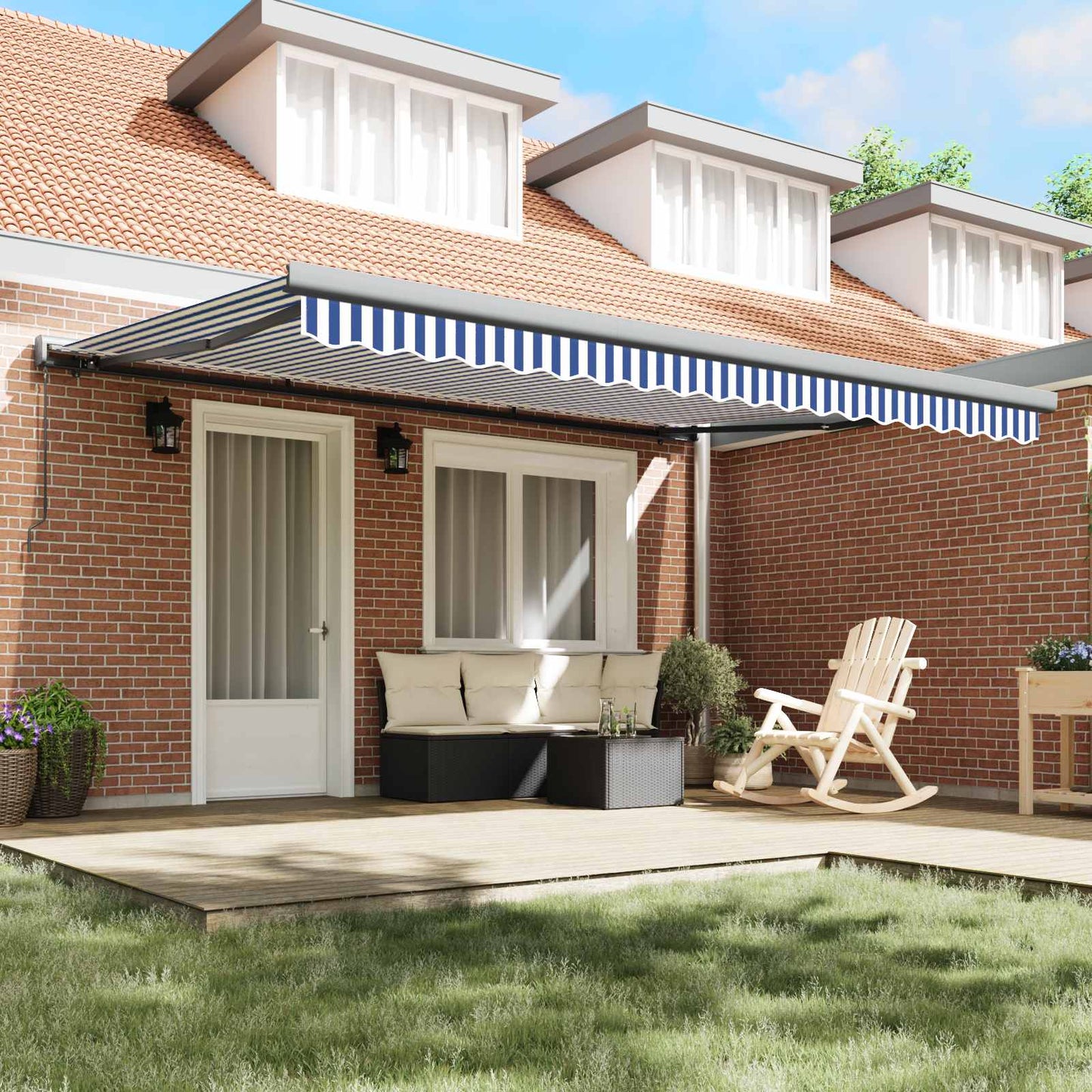 Tenda Retrattile Blu e Bianco 400 Ãƒâ€” 300 cm Tela e Alluminio