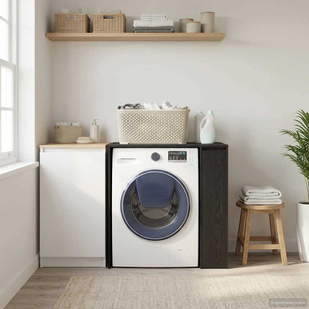 Mobiletto per lavatrice con porta Rovere Nero 87 x 60 x 89 cm