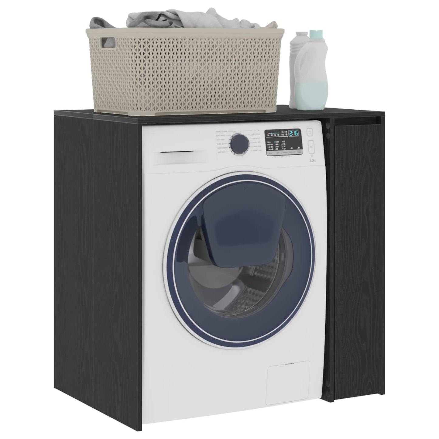 Mobiletto per lavatrice con porta Rovere Nero 87 x 60 x 89 cm