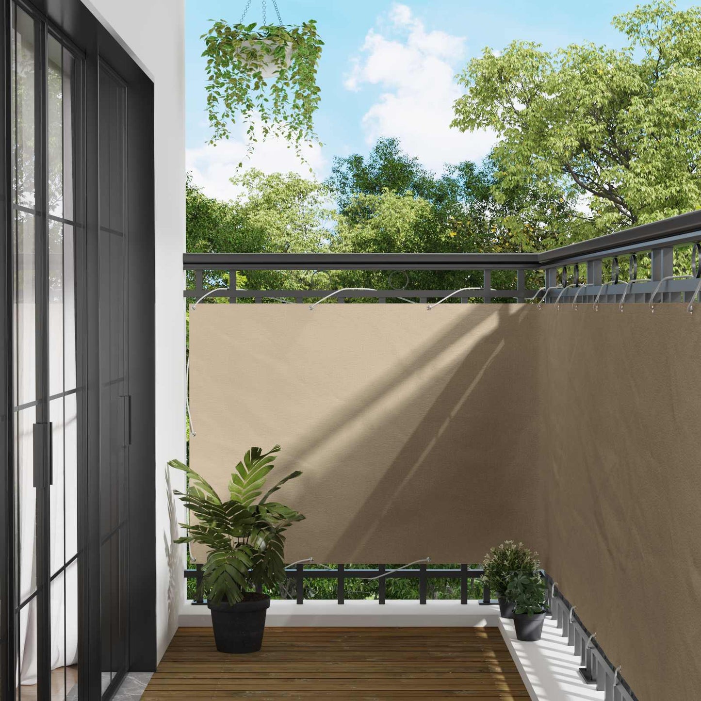 Schermo da balcone Beige 110 x 500 cm Tessuto Oxford