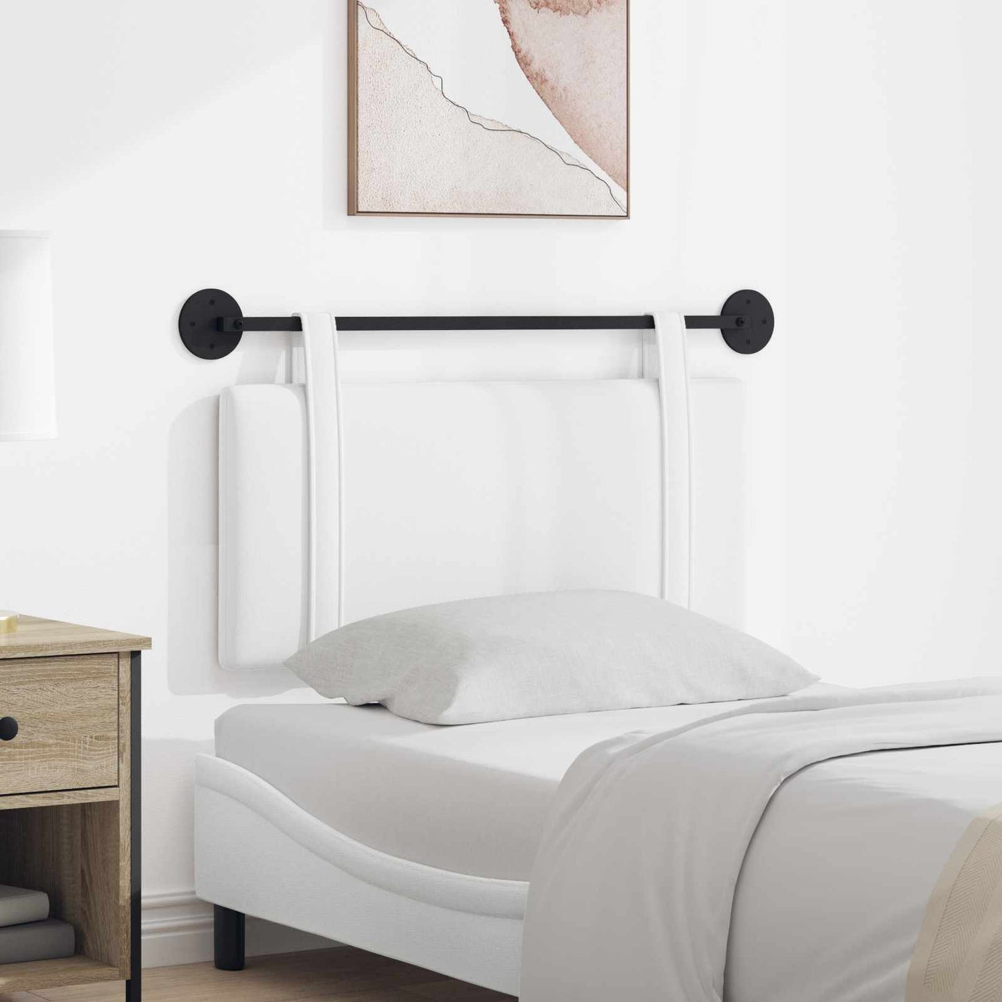 Testata appesa Montaggio a parete Bianco 90 x 55 x 5 cm Tessuto
