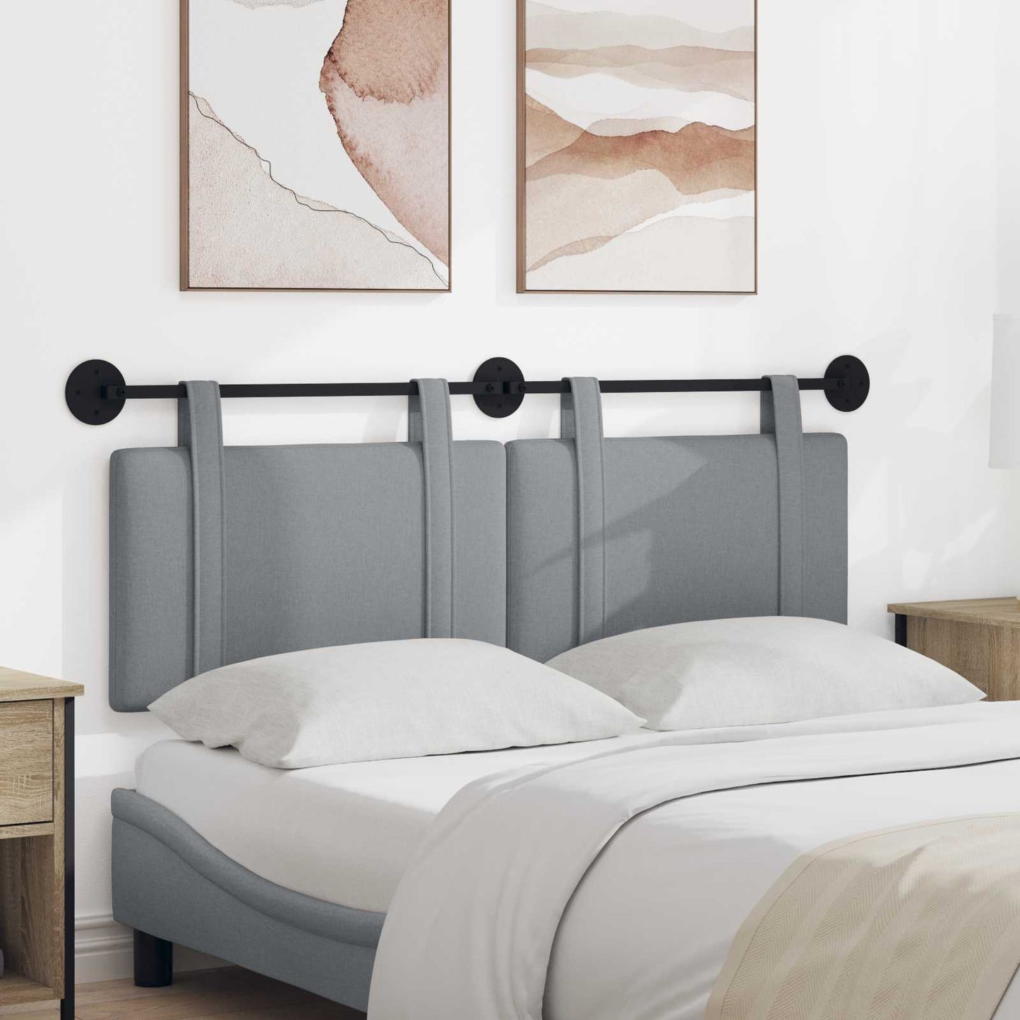 Testata appesa Grigio chiaro 130 x 55 x 5 cm Tessuto