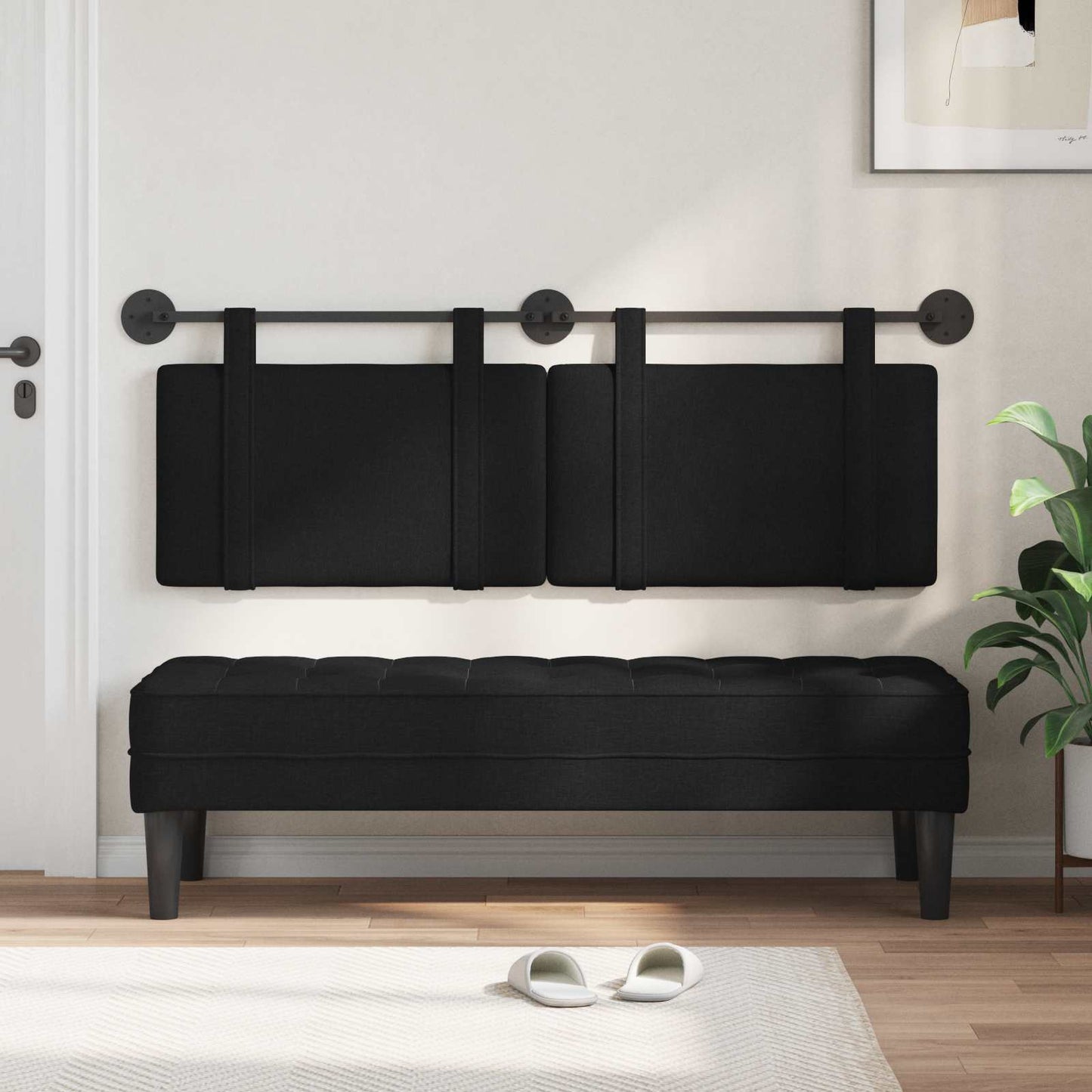 Testata appesa Montaggio a parete Nero 130 x 55 x 5 cm Tessuto