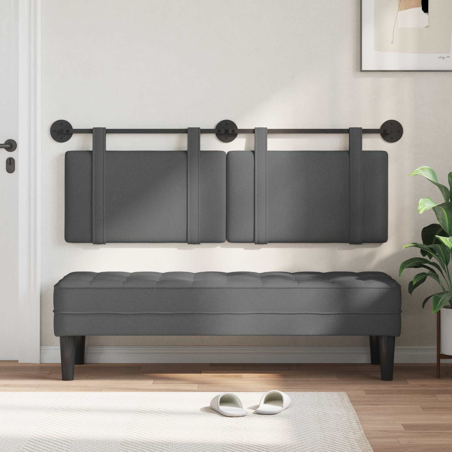 Testata appesa Tinta unita Grigio scuro 150 x 55 x 5 cm Tessuto