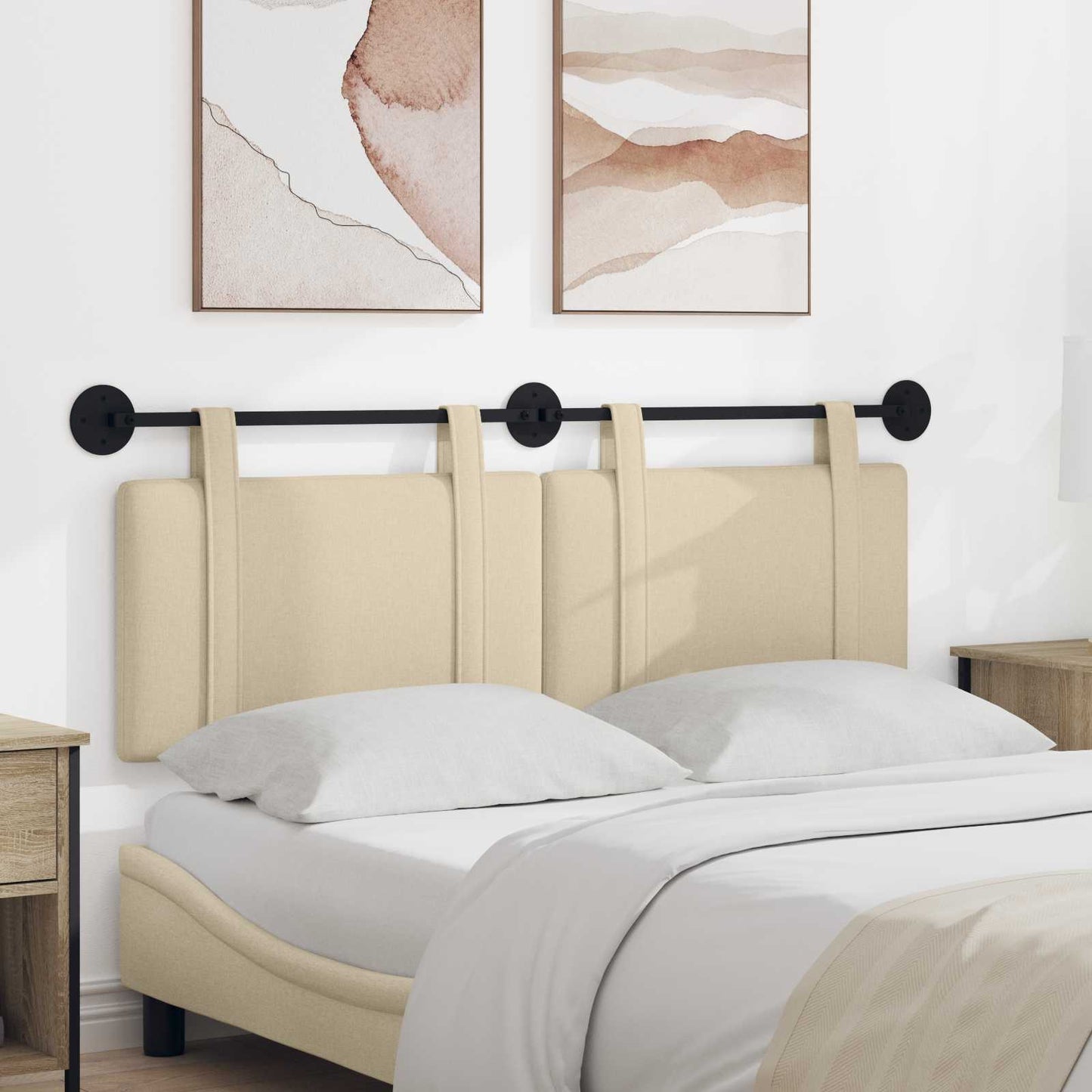 Testata appesa Montaggio a parete Crema 150 x 55 x 5 cm Tessuto