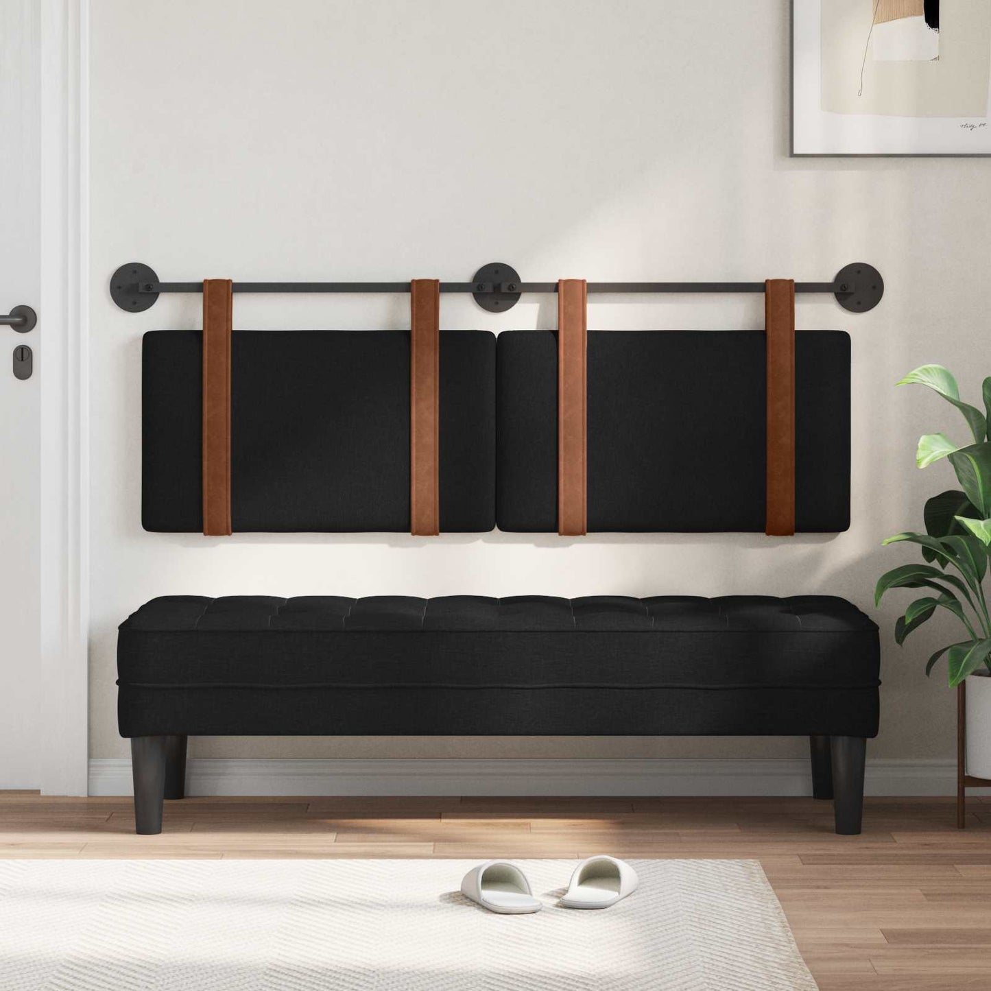 Testata appesa Tinta unita Nero 150 x 55 x 5 cm PU Antico
