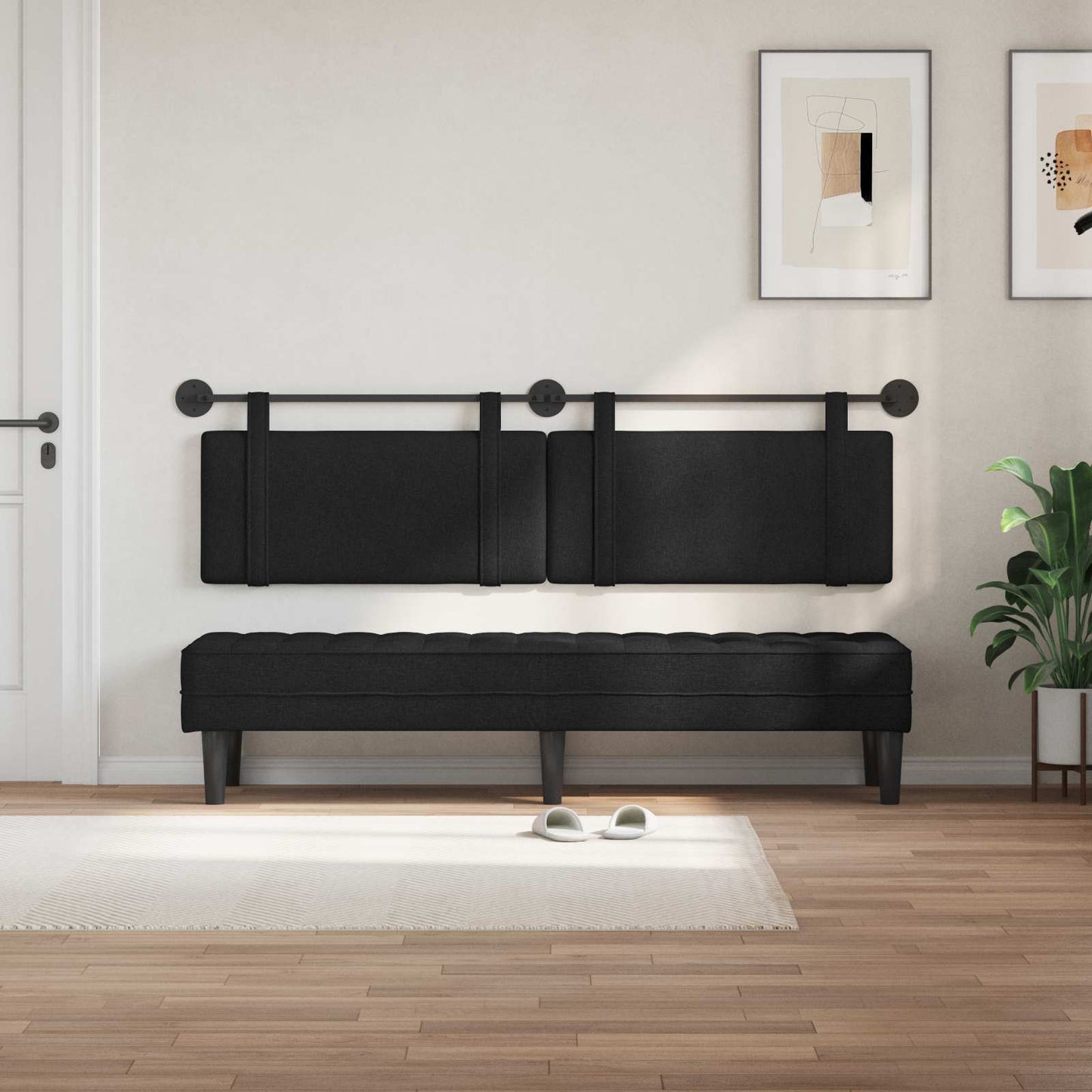 Testata appesa Montaggio a parete Nero 190 x 55 x 5 cm Tessuto
