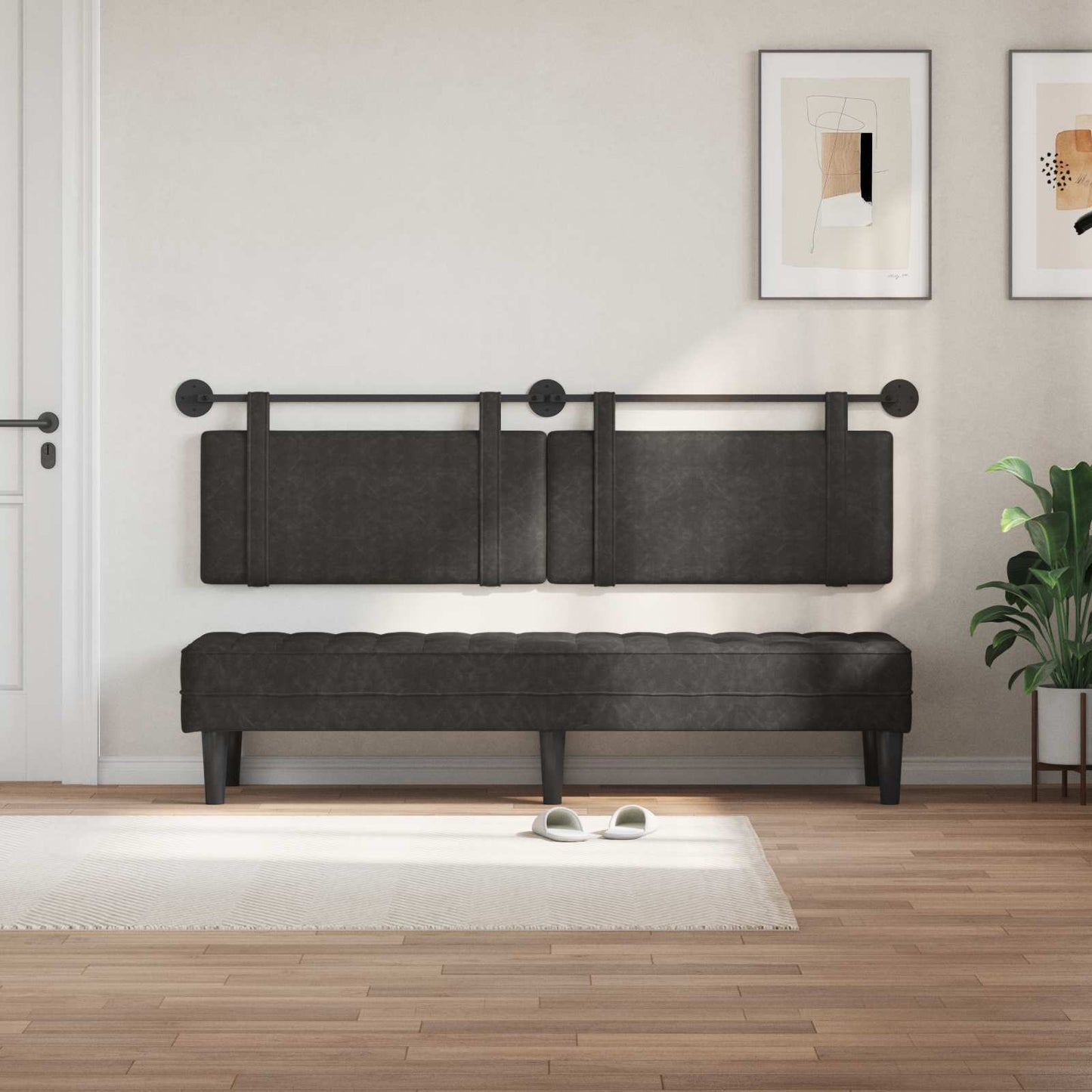 Testata appesa Tinta unita Nero 190 x 55 x 5 cm PU Antico