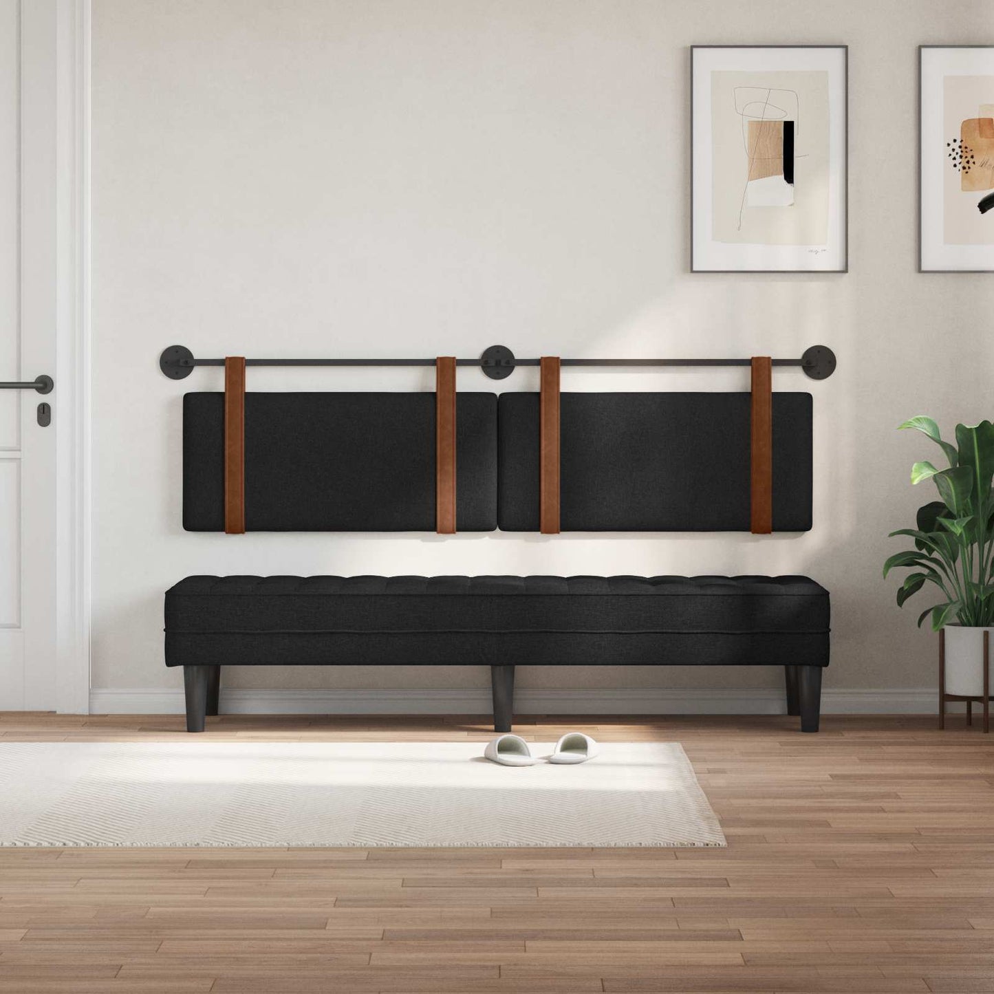 Testata appesa Tinta unita Nero 190 x 55 x 5 cm PU Antico