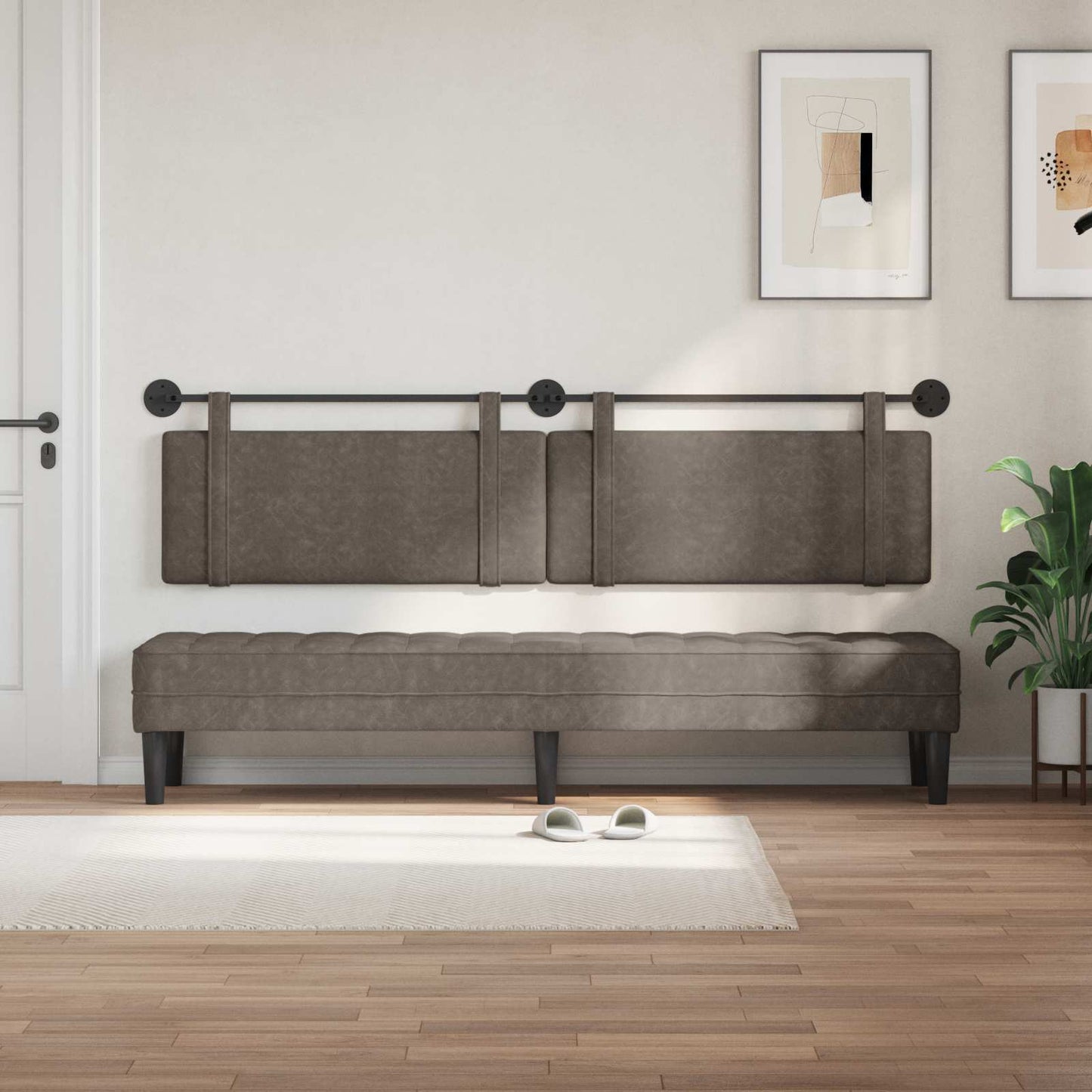 Testata appesa Tinta unita Grigio 210 x 55 x 5 cm PU Antico