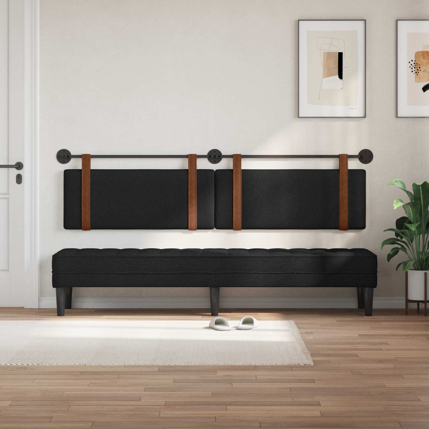 Testata appesa Tinta unita Nero 210 x 55 x 5 cm PU Antico