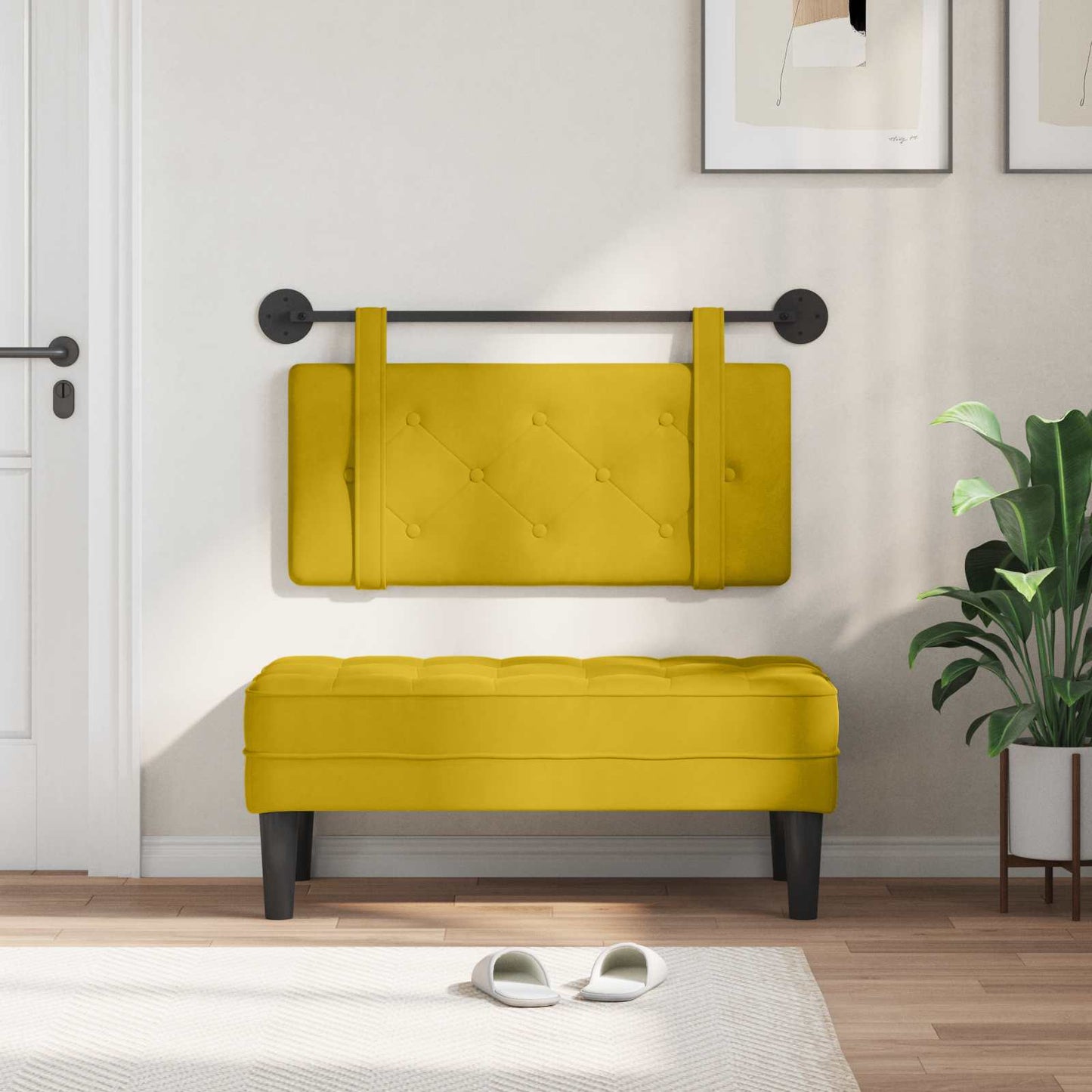 Testata appesa Montaggio a parete Giallo 90 x 55 x 5 cm Velluto