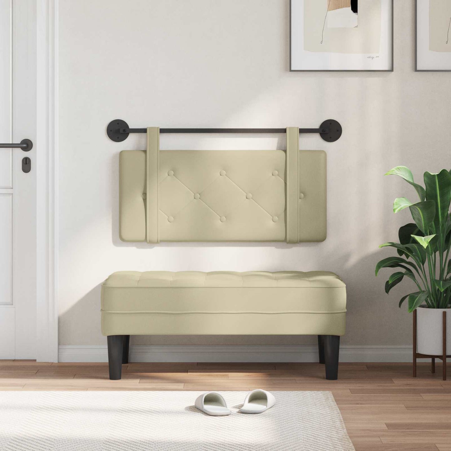 Testata appesa Montaggio a parete Crema 80 cm Pelle Sintetica