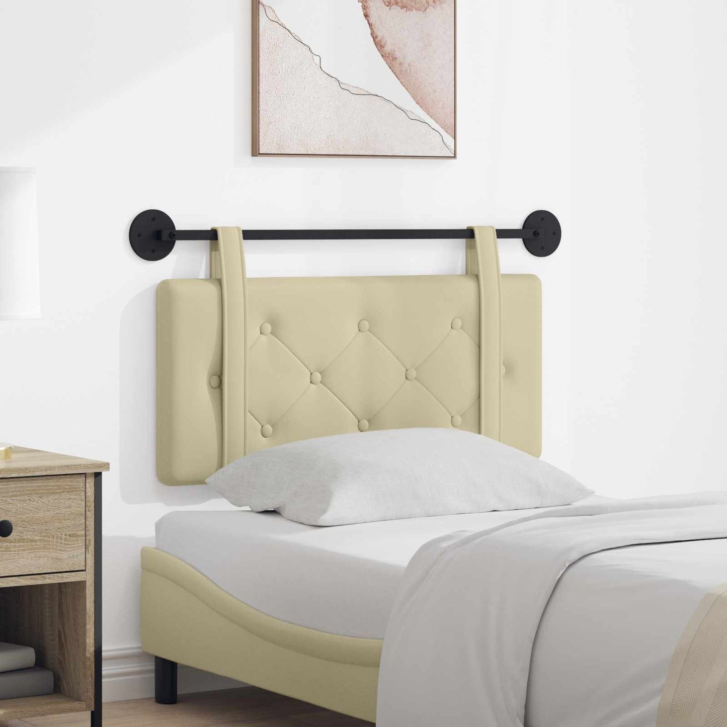Testata appesa Montaggio a parete Crema 90 cm Pelle Sintetica